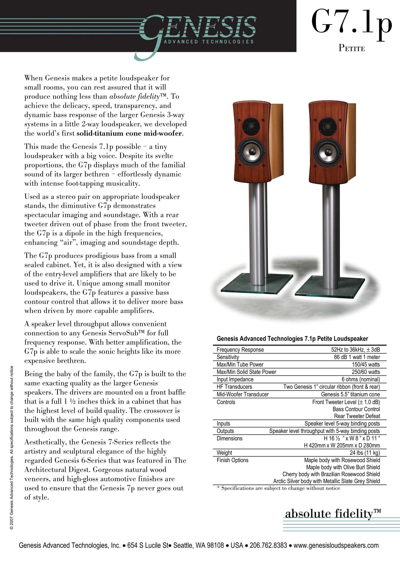 Genesis Advanced Technologies G7.1p Speaker User Manual