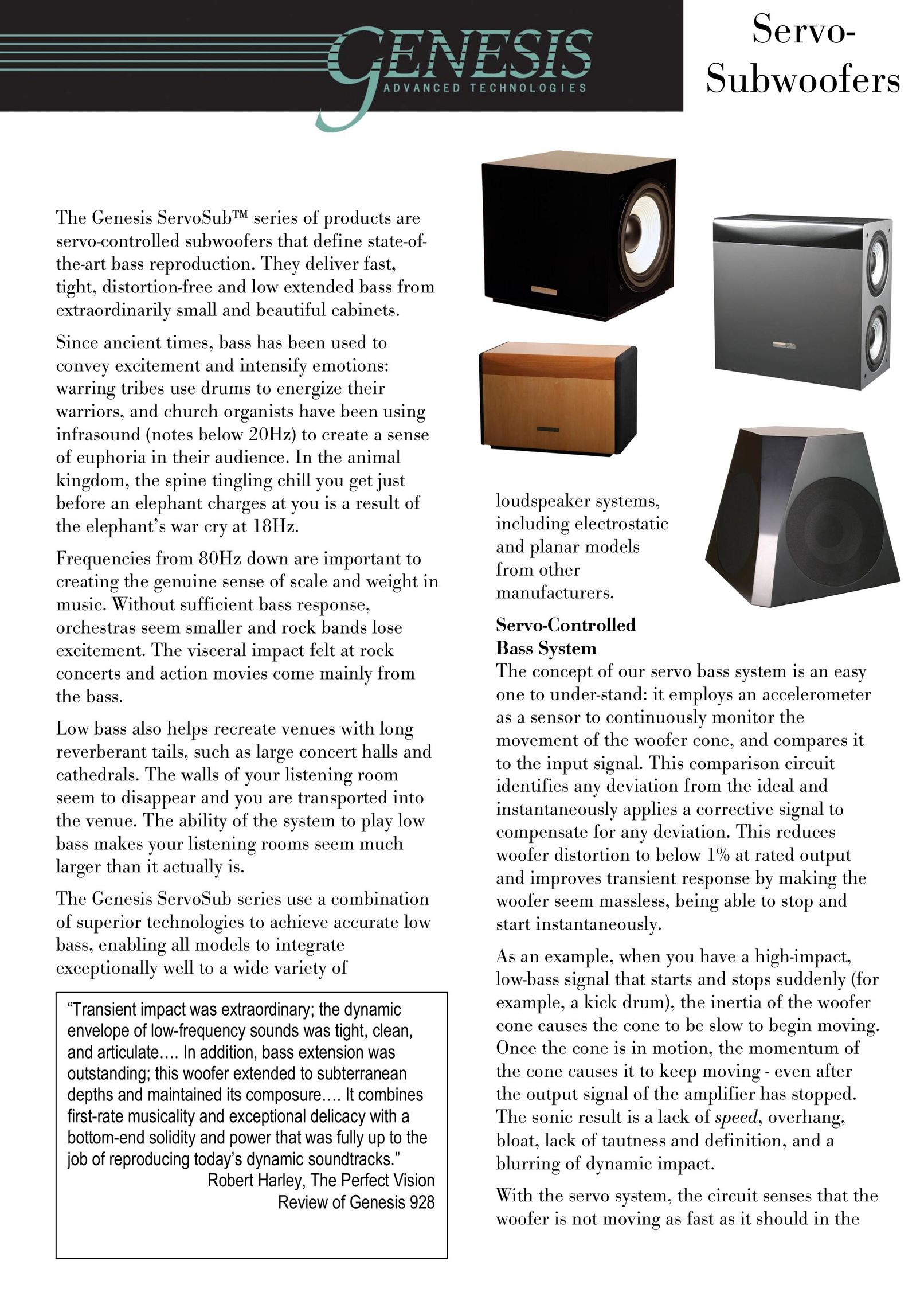 Genesis Advanced Technologies Servo-Subwoofer Speaker User Manual