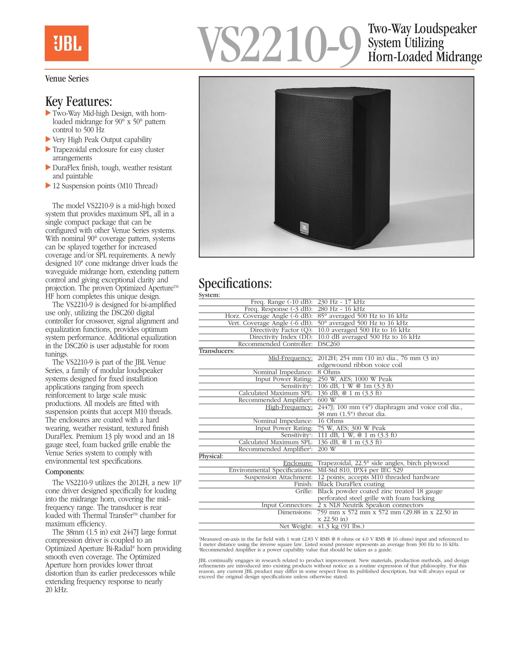 Harman-Kardon VS2210-9 Speaker User Manual