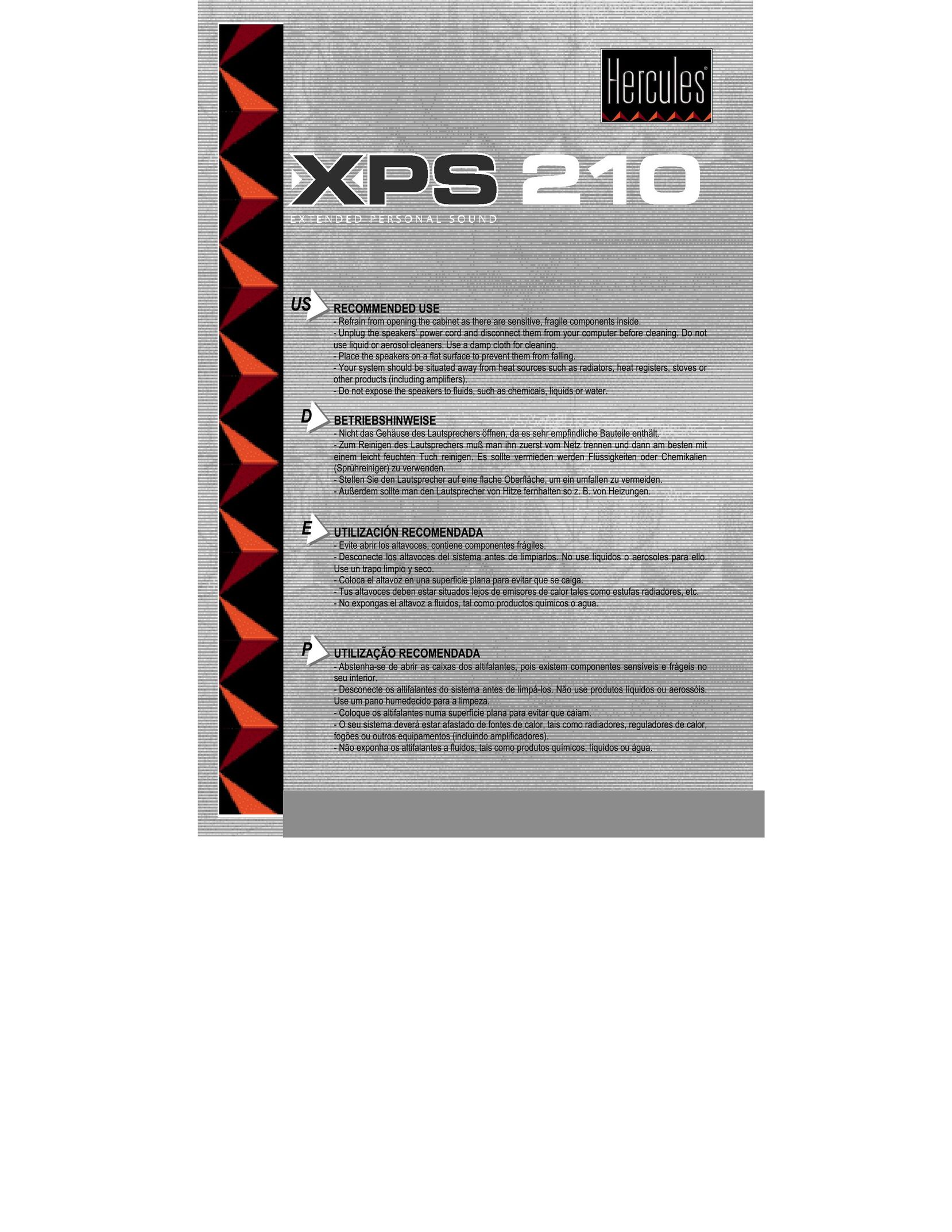 Hercules Computer Technology XPS 210 Speaker User Manual
