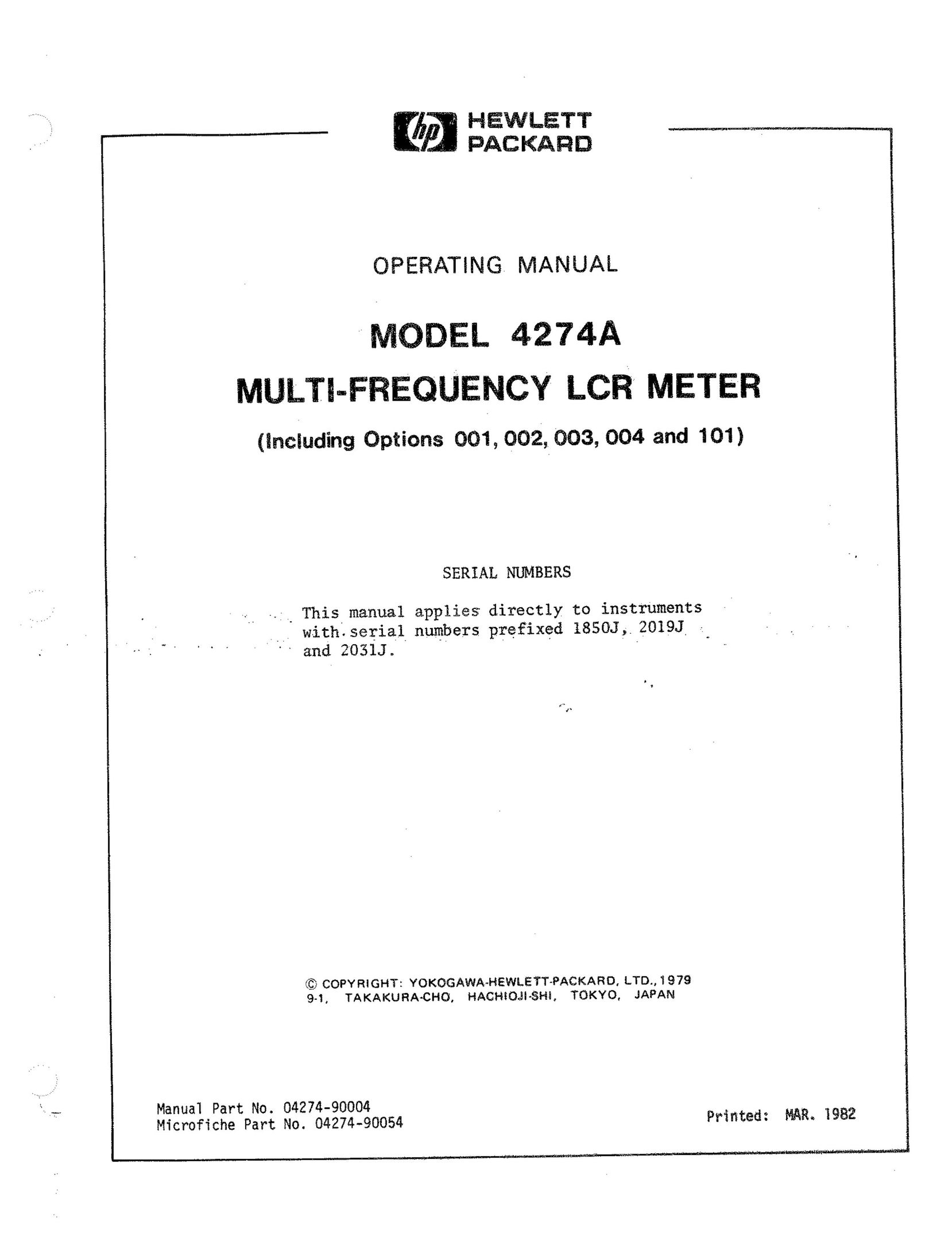HP (Hewlett-Packard) 4274A Speaker User Manual