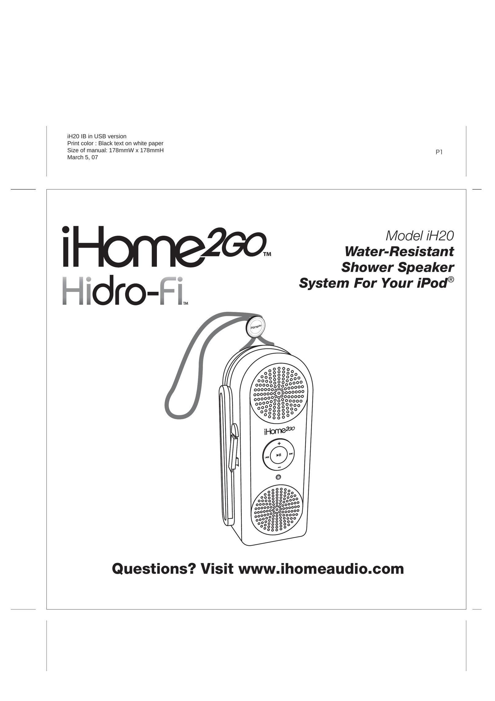 iHome iH2O Speaker User Manual