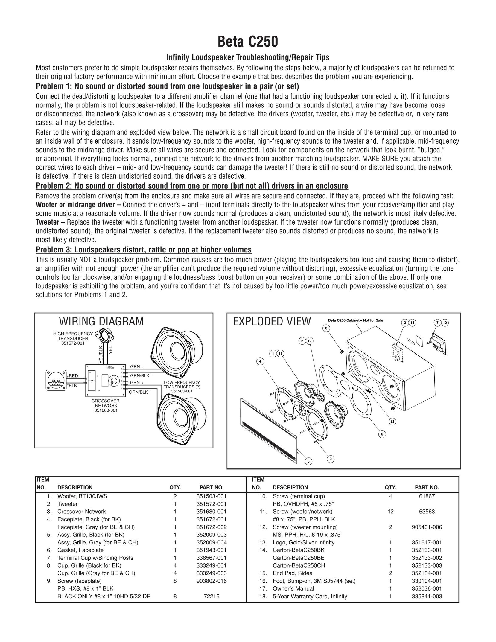 Infiniti Beta C250 Speaker User Manual