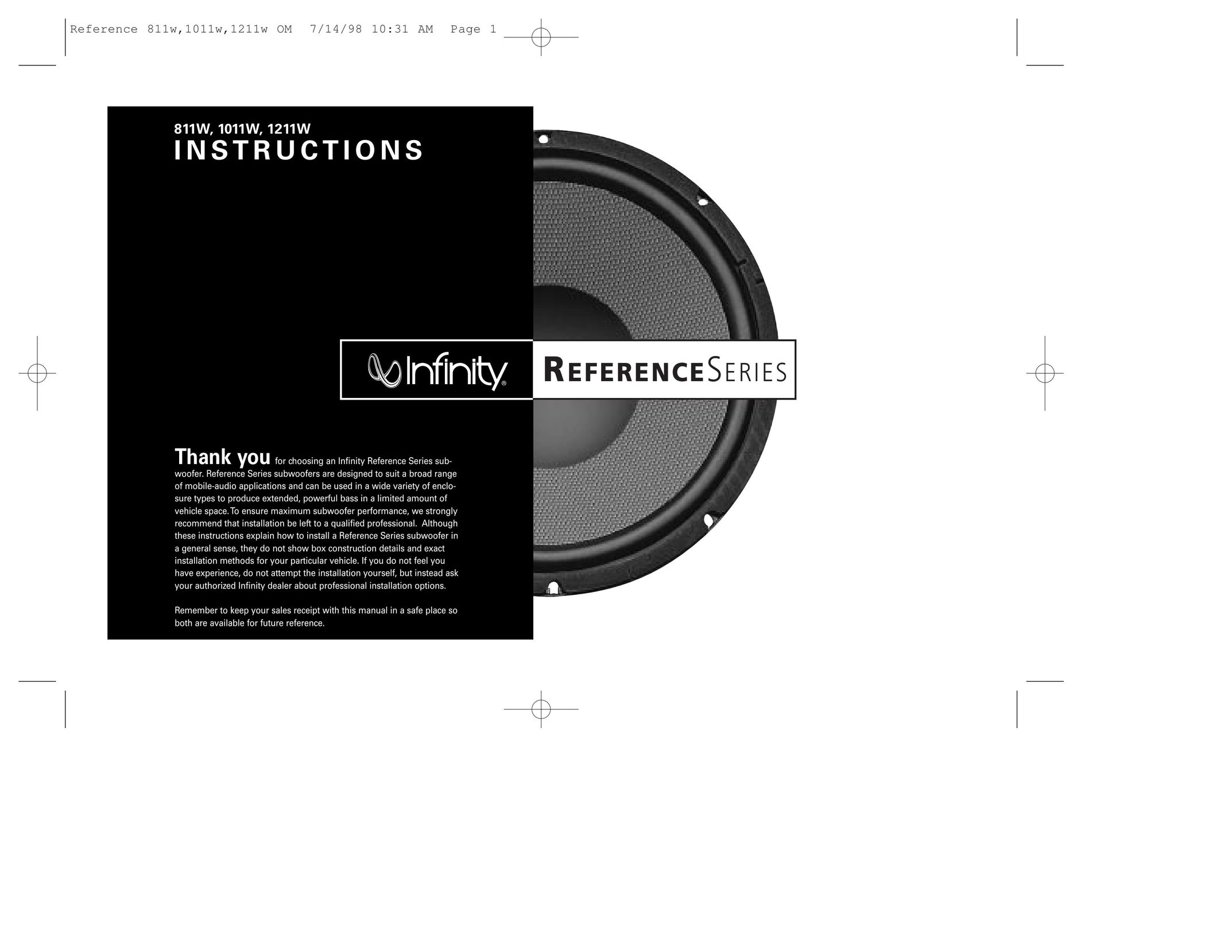 Infinity 1211w Speaker User Manual