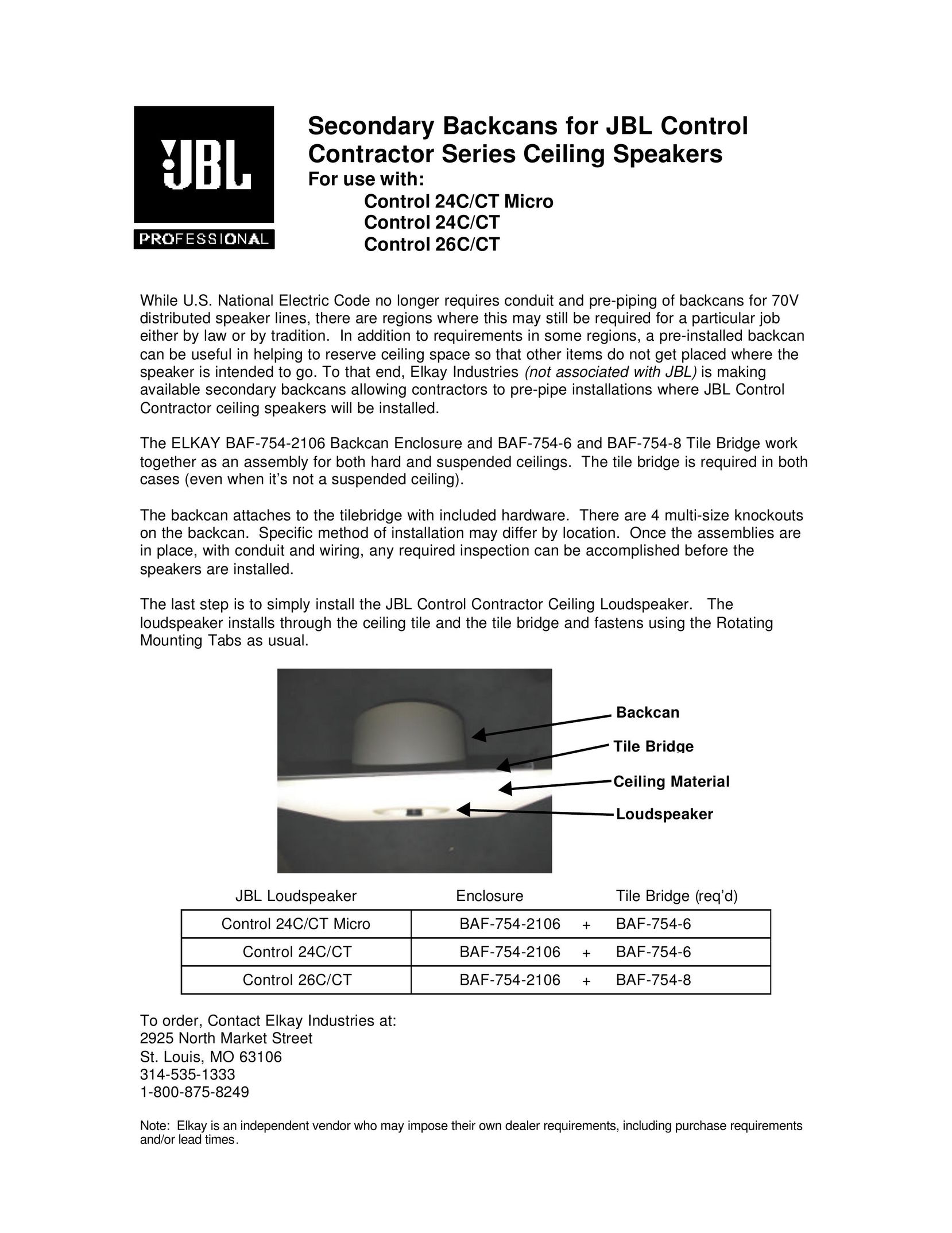 JBL 26C/CT Speaker User Manual