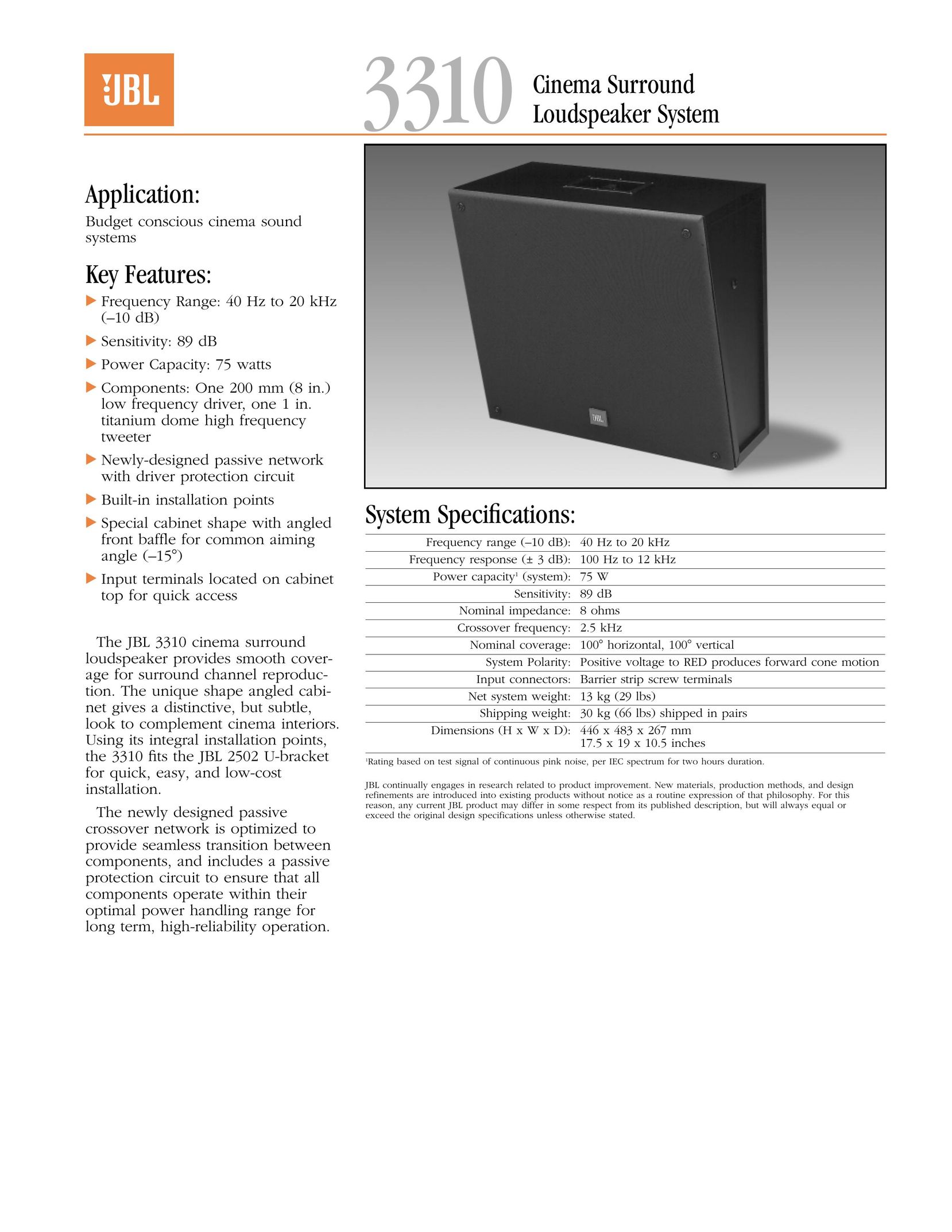JBL 3310 Speaker User Manual