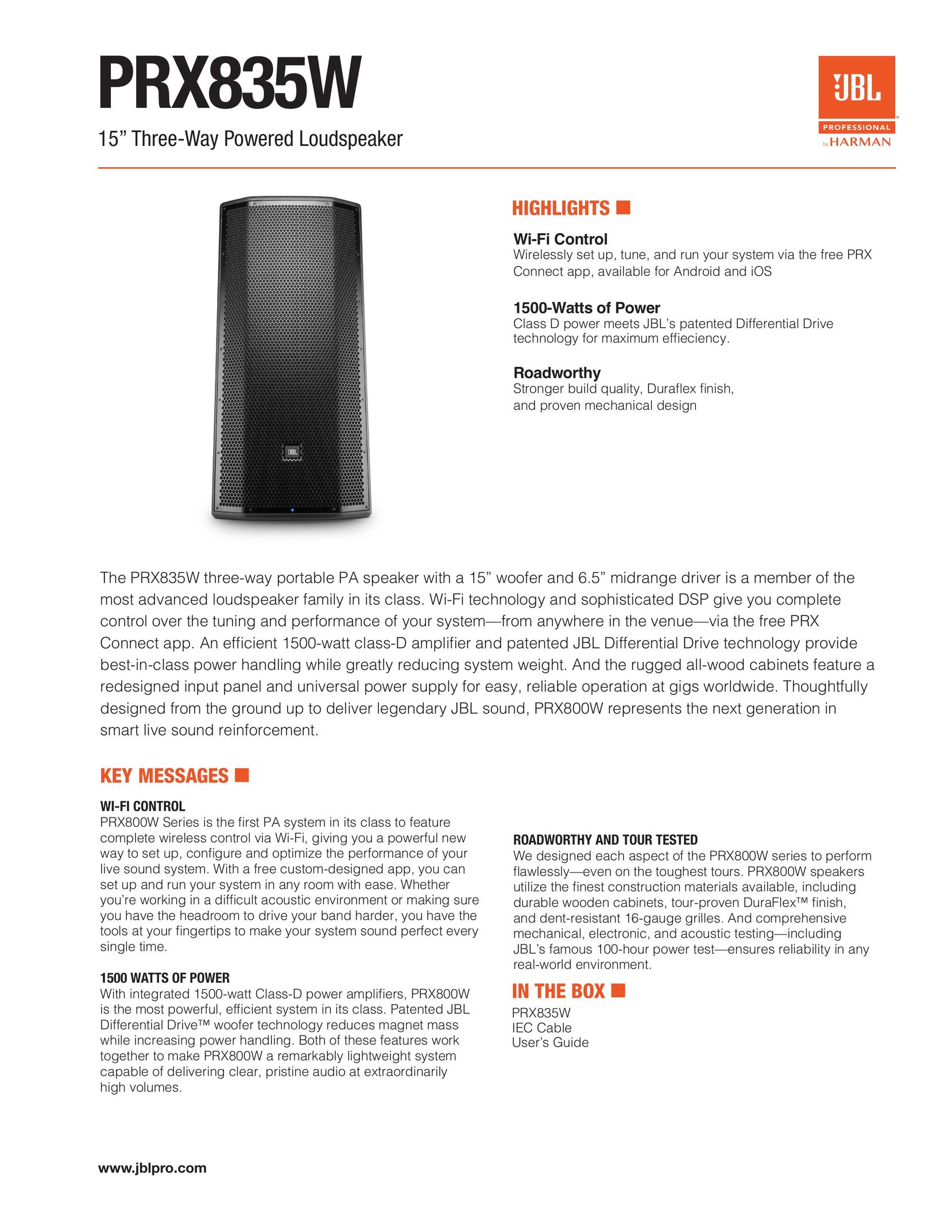 JBL 835W Speaker User Manual