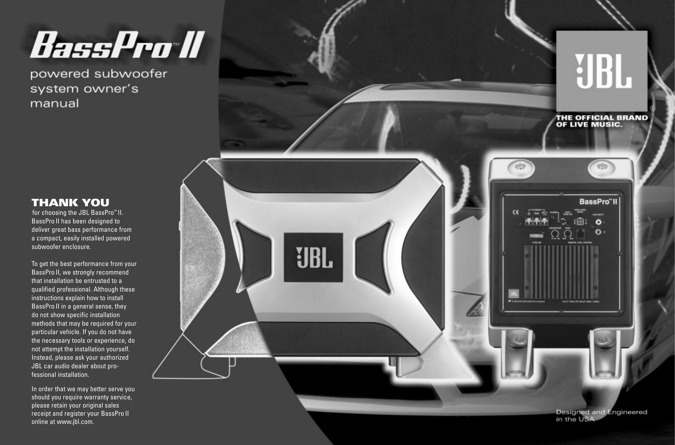 JBL BassProTM II Speaker User Manual