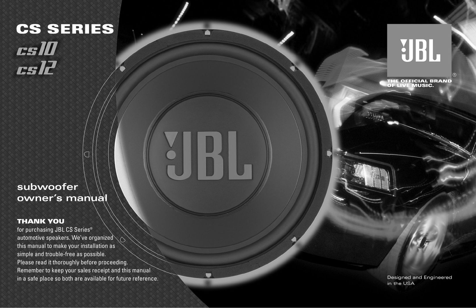 JBL CS12 Speaker User Manual