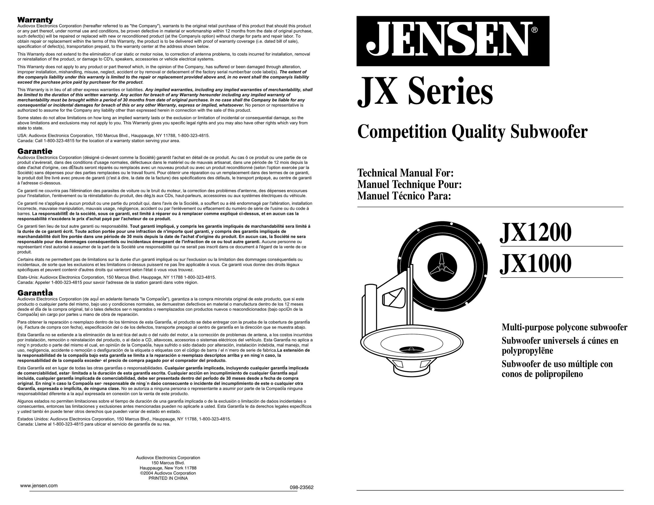 Jensen JX1000 Speaker User Manual