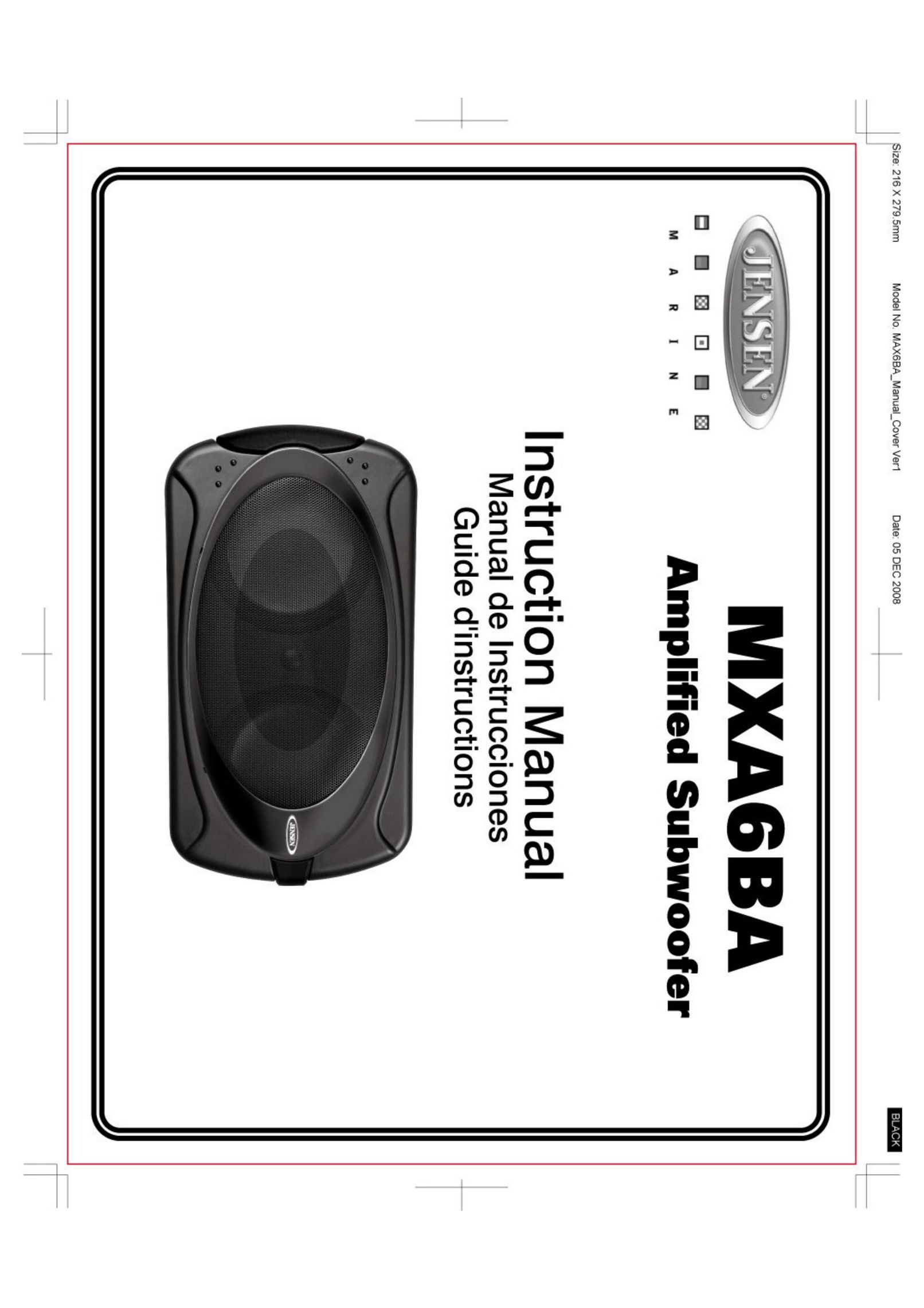 Jensen MXA6BA Speaker User Manual