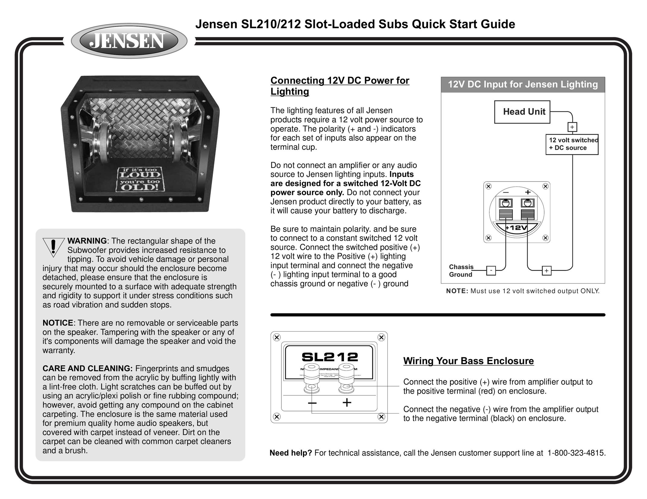 Jensen SL212 Speaker User Manual