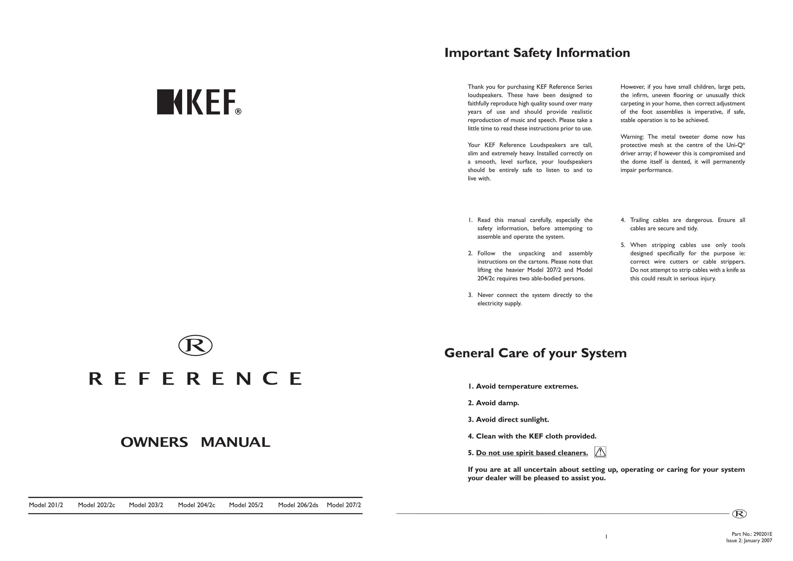 KEF Audio 202/2c Speaker User Manual
