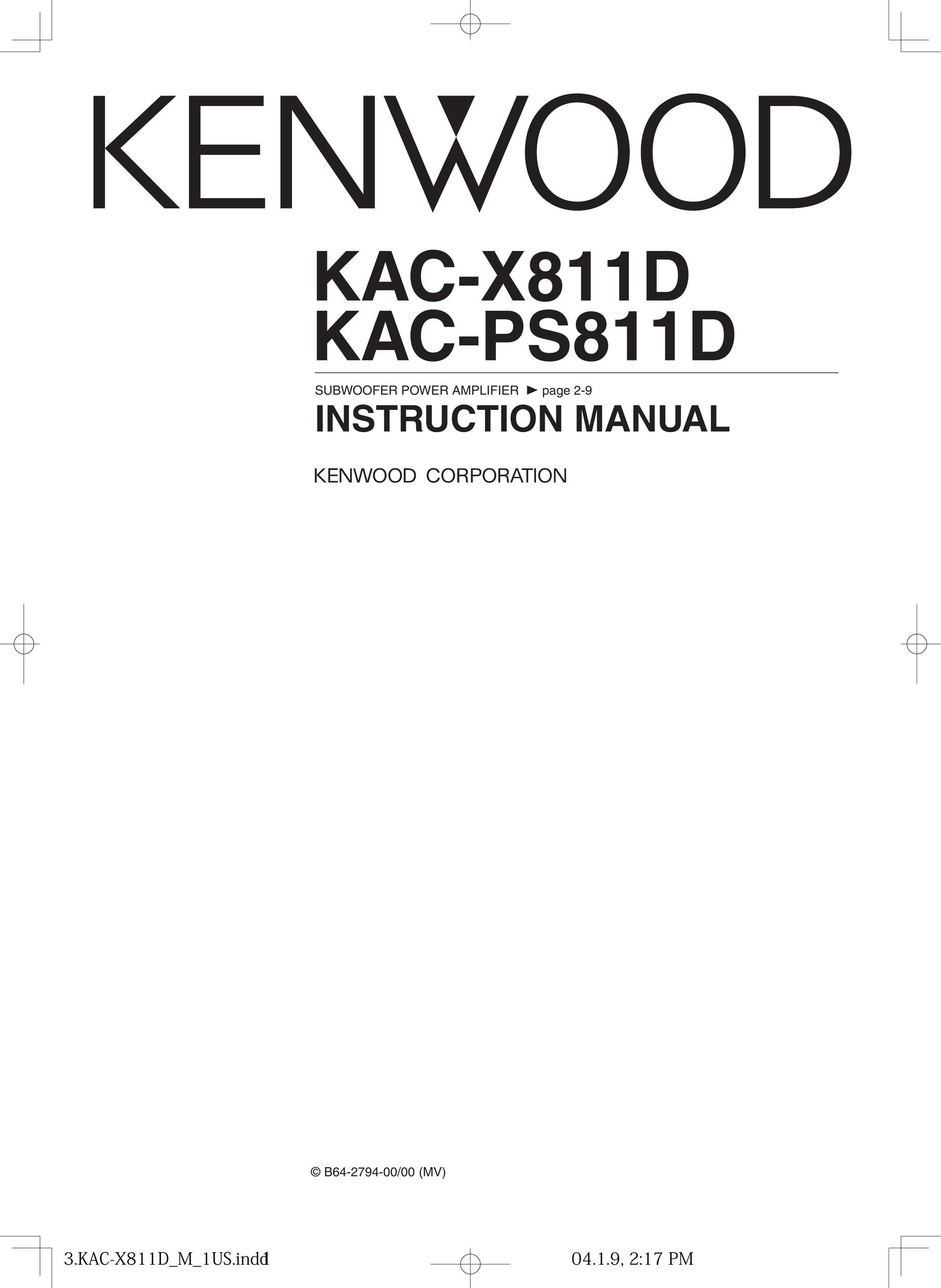 Kenwood KAC-X811D Speaker User Manual