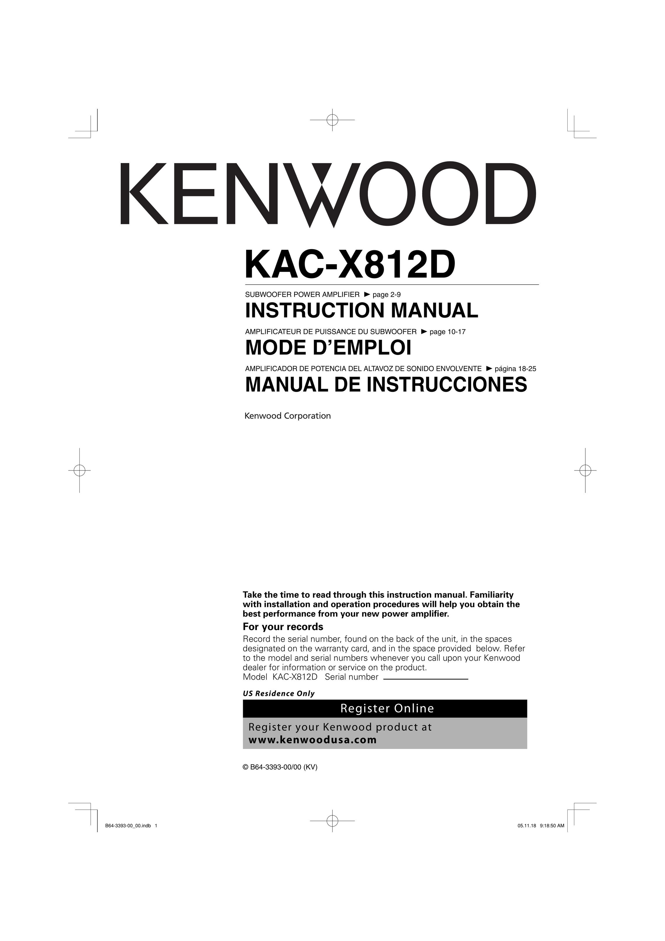 Kenwood KAC-X812D Speaker User Manual