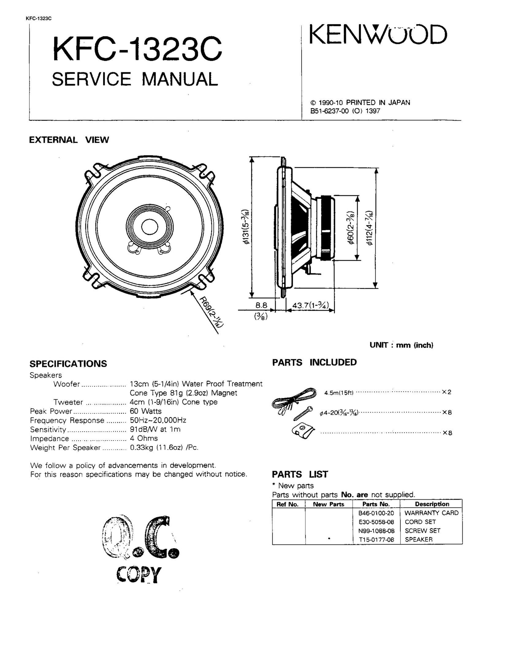Kenwood KFC-1323C Speaker User Manual