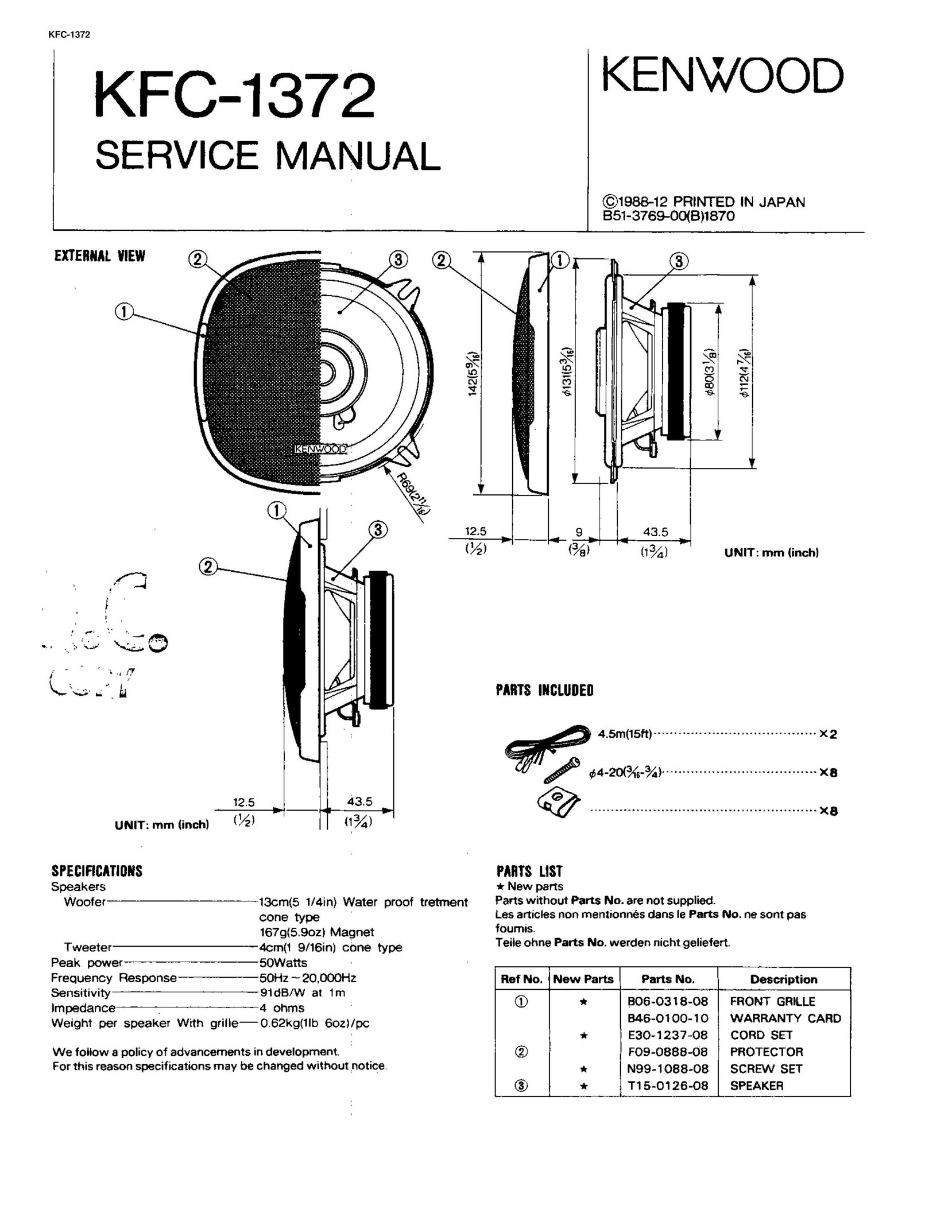 Kenwood KFC-1372 Speaker User Manual