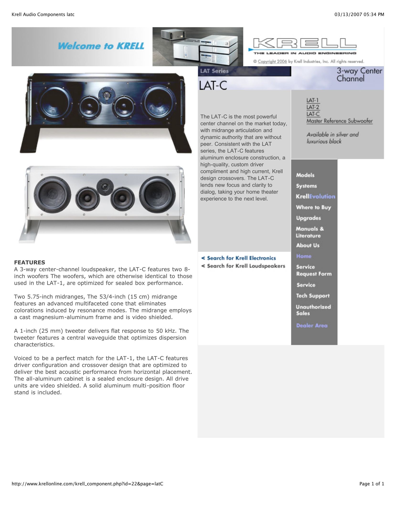 Krell Industries LAT-1 Speaker User Manual