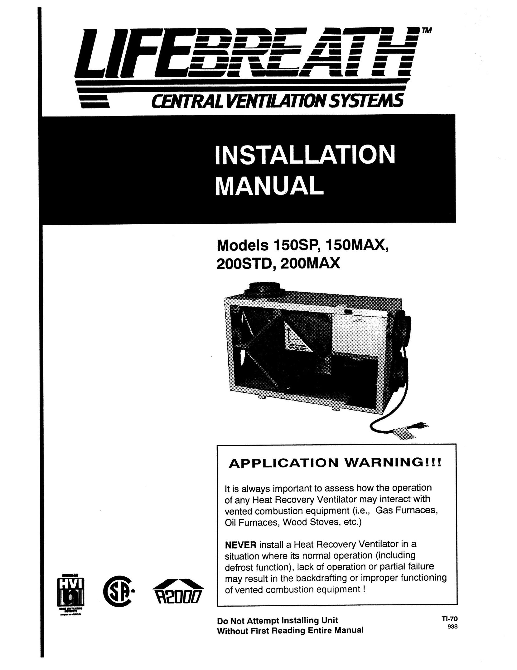 Lifebreath 200MAX Speaker User Manual