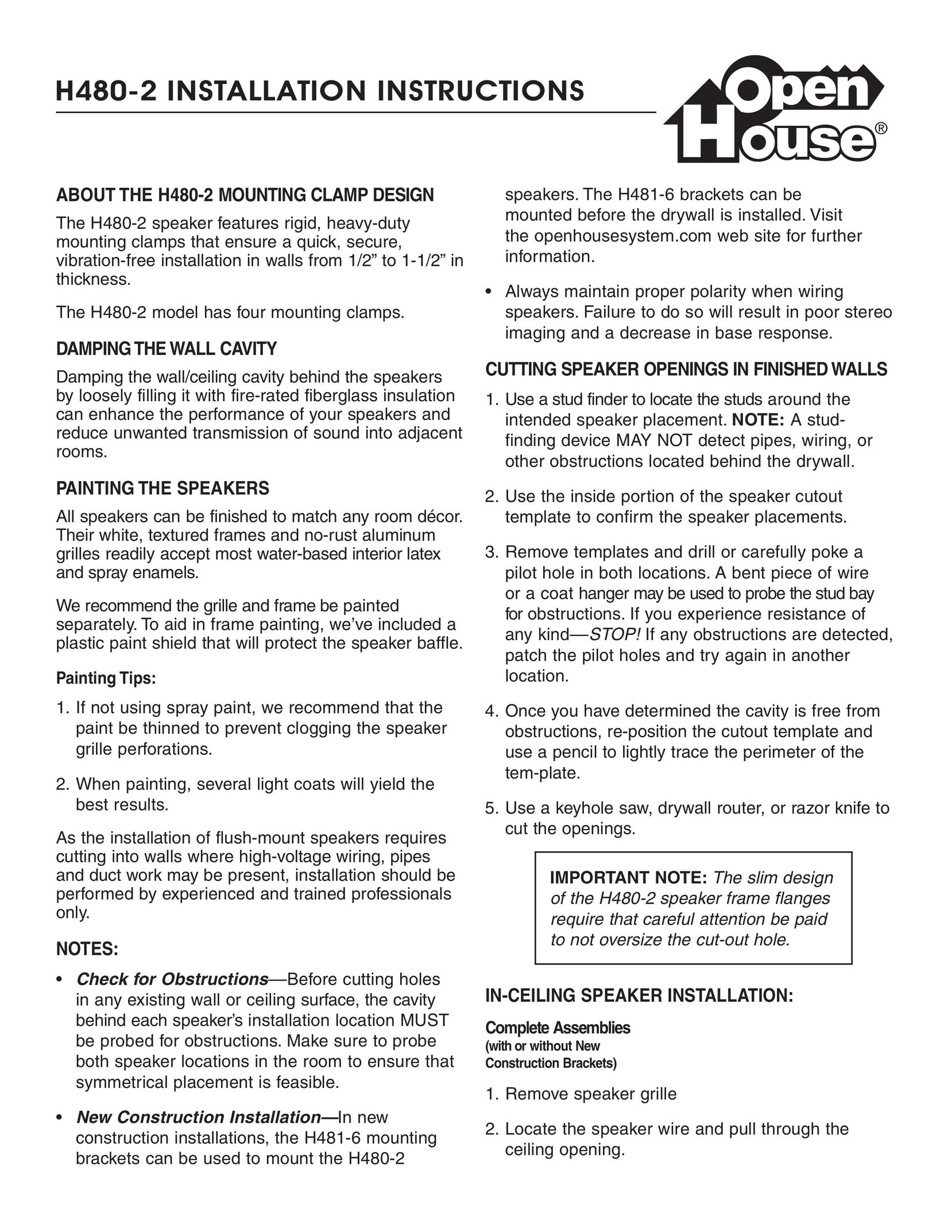 Linear H480-2 Speaker User Manual