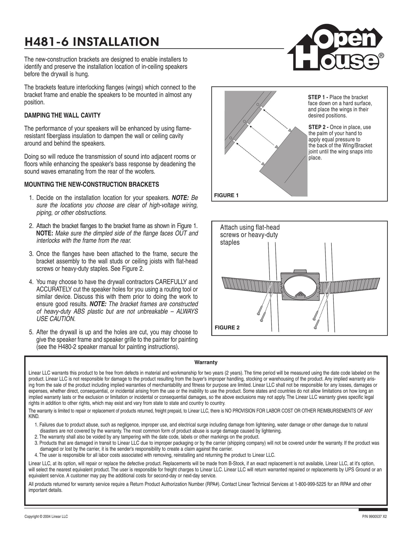 Linear H481-6 Speaker User Manual