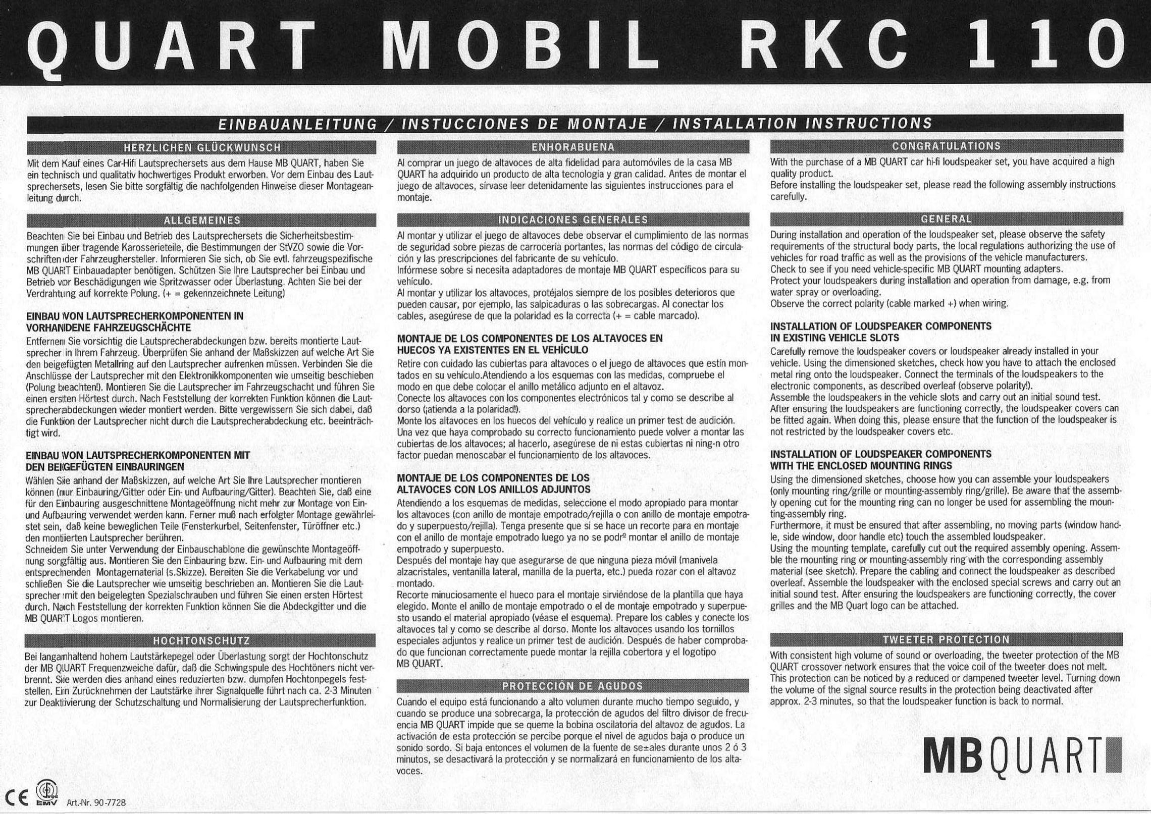 MB QUART RKC110 Speaker User Manual