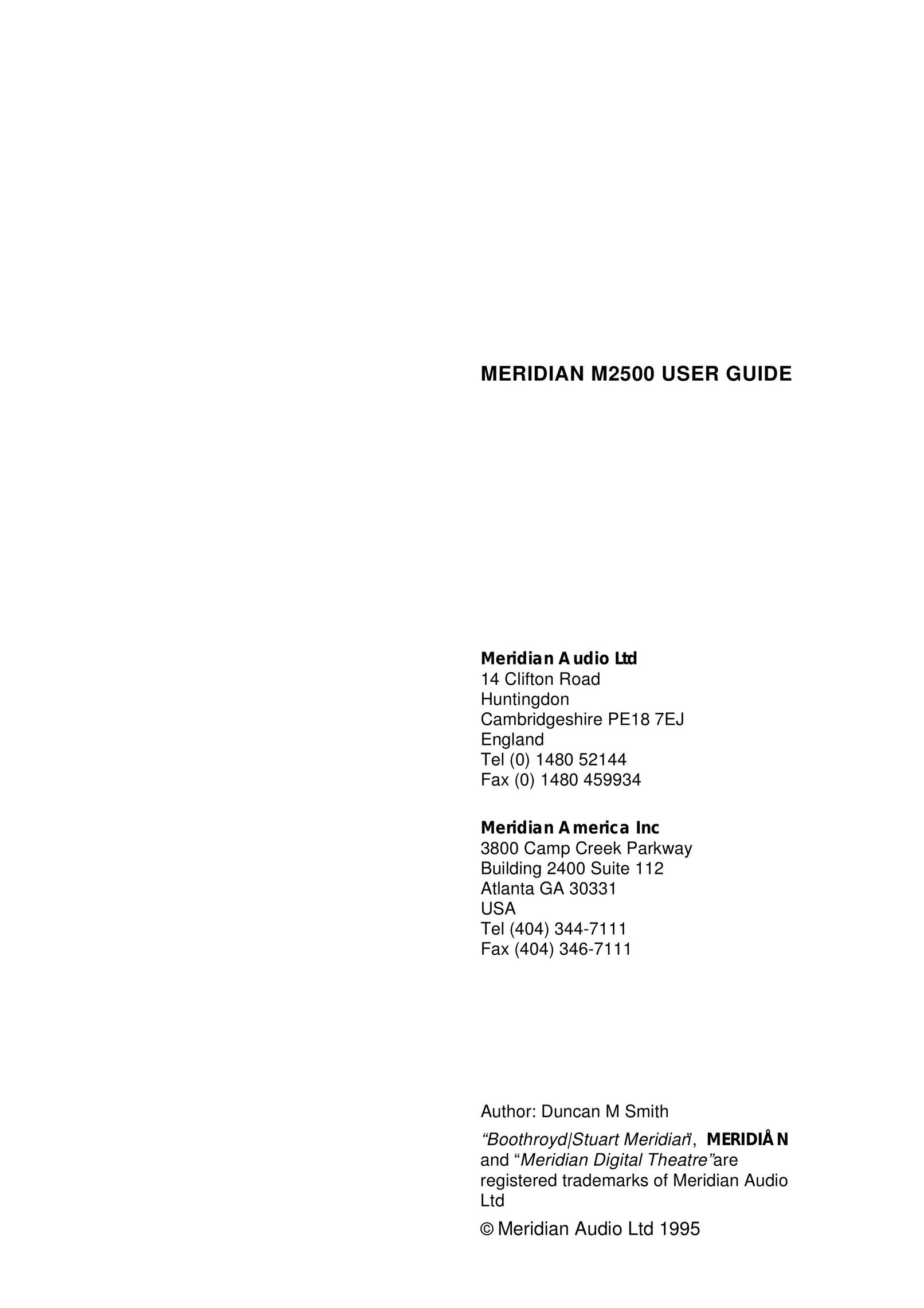 Meridian America M2500 Speaker User Manual