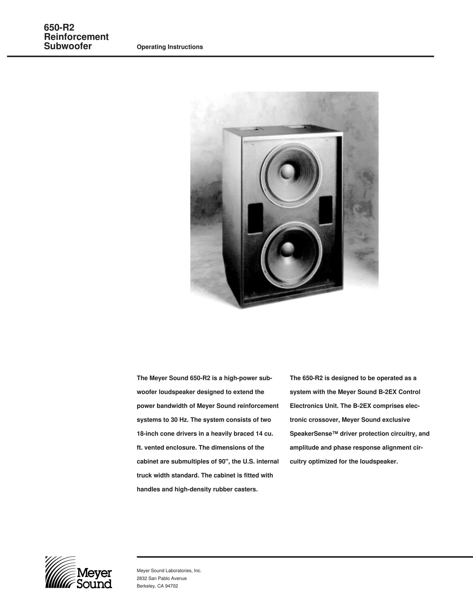 Meyer Sound 650-R2 Speaker User Manual