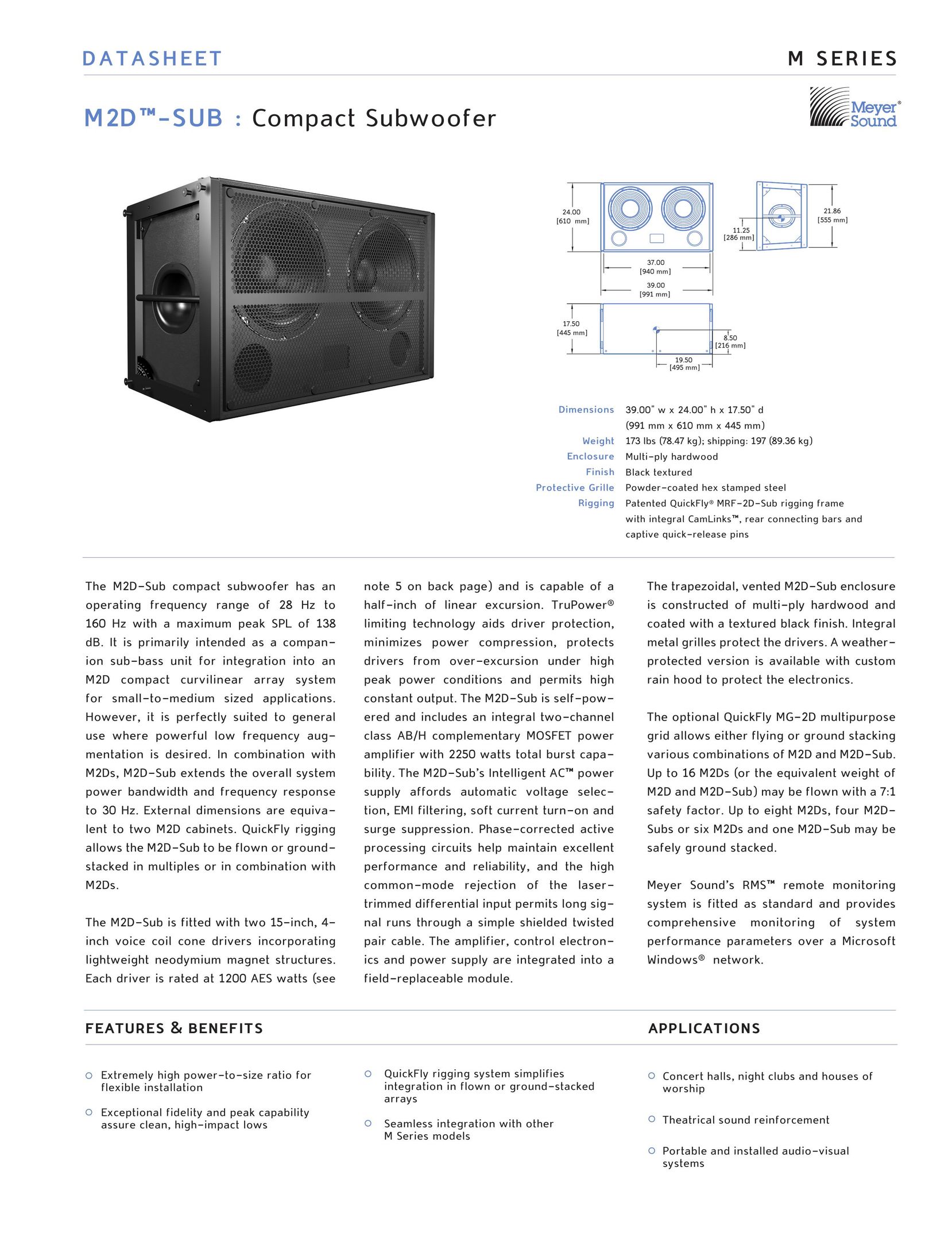 Meyer Sound M2D-SUB Speaker User Manual