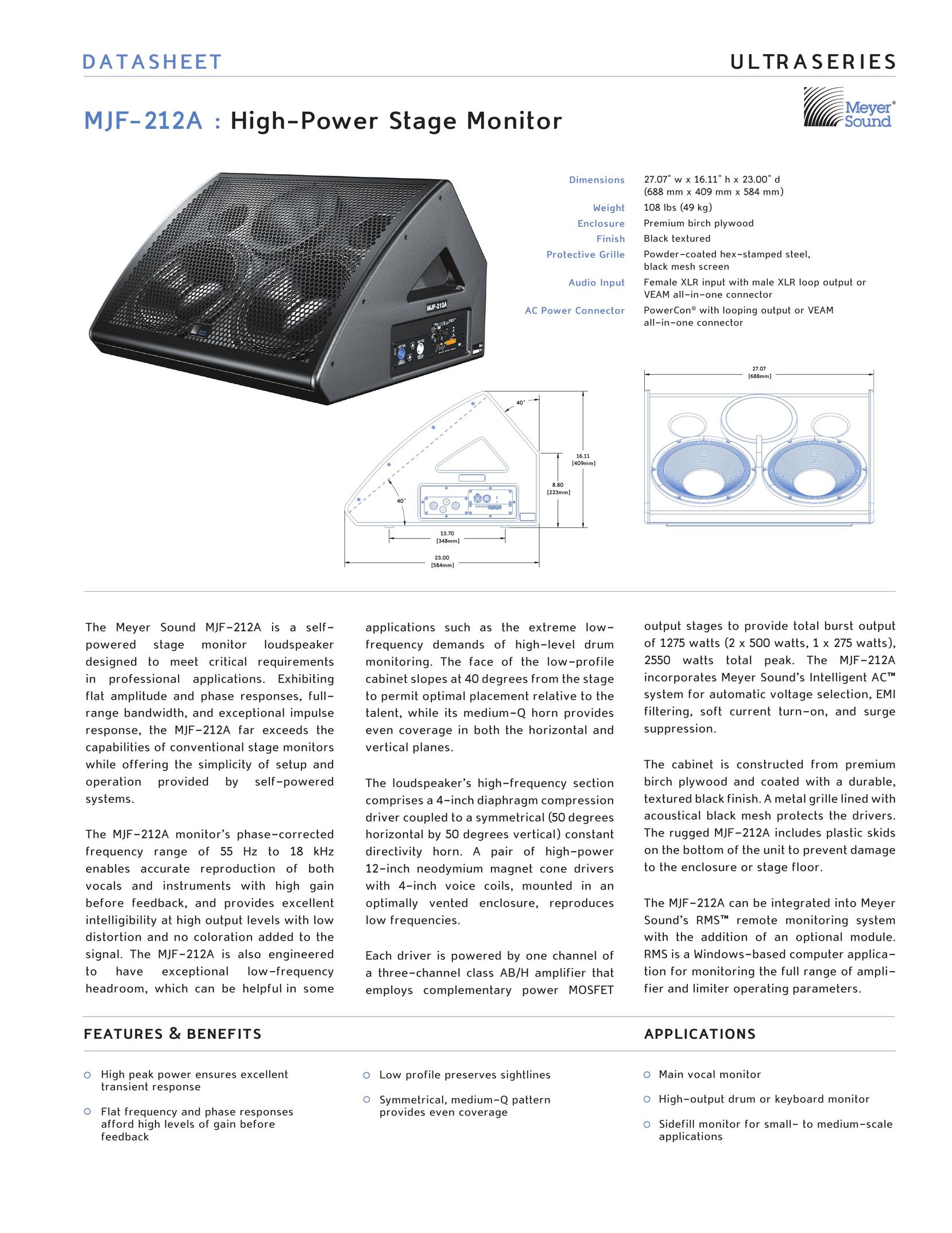Meyer Sound MJF-212A Speaker User Manual