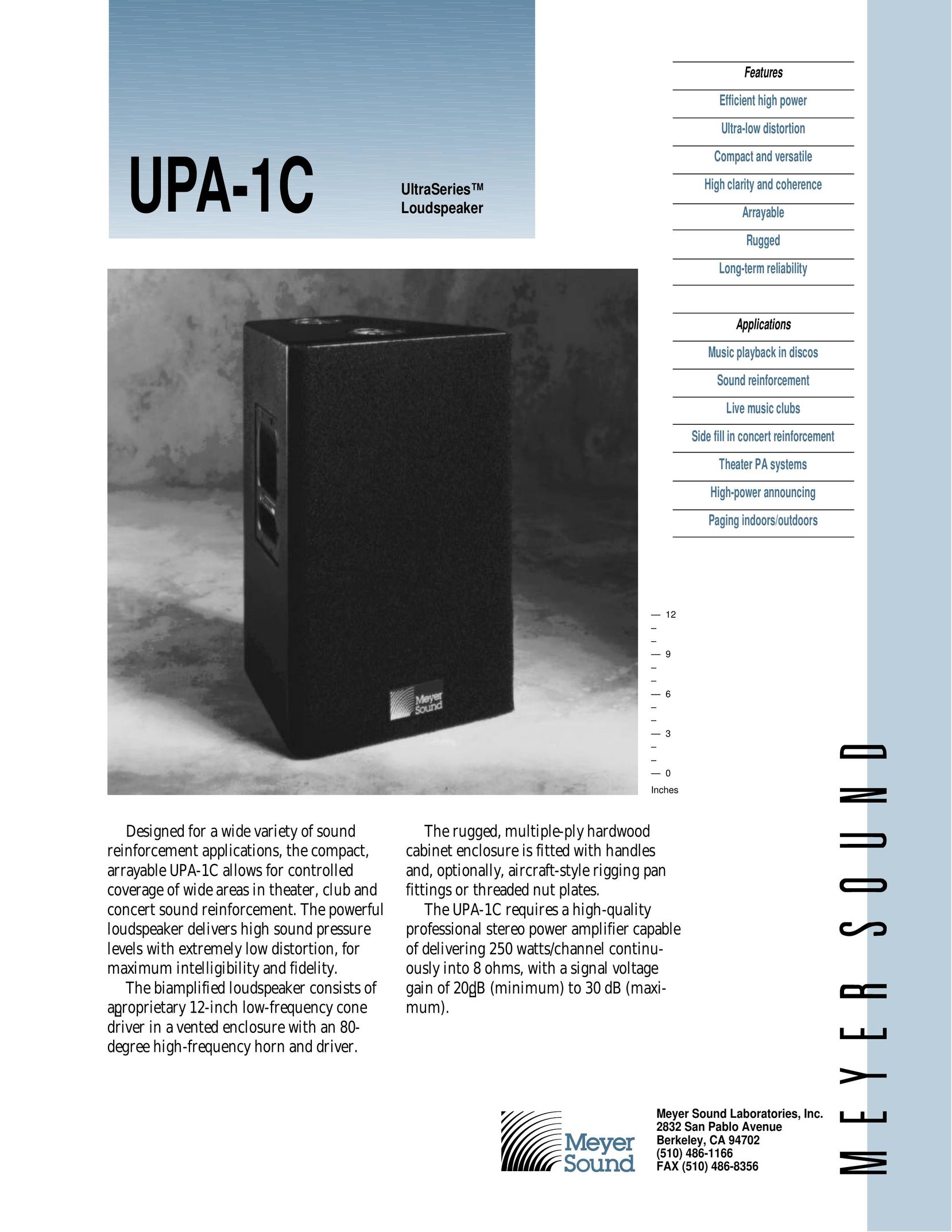 Meyer Sound UPA-1C Speaker User Manual