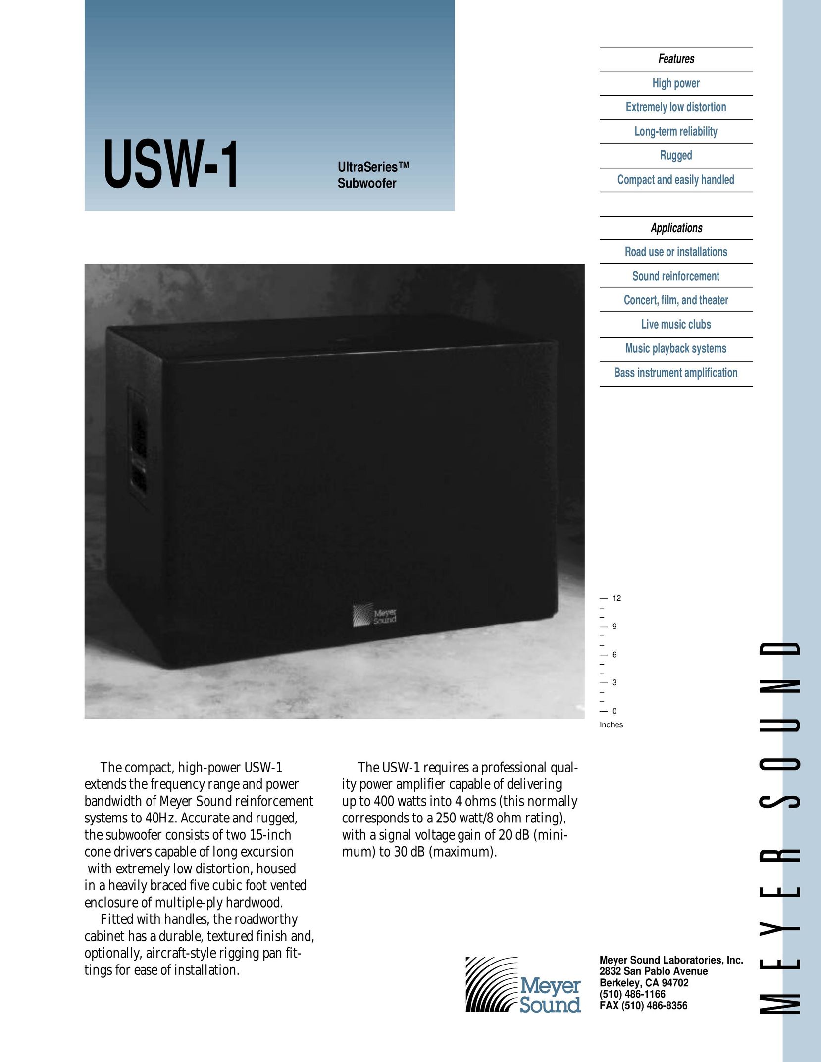 Meyer Sound USW-1 Speaker User Manual