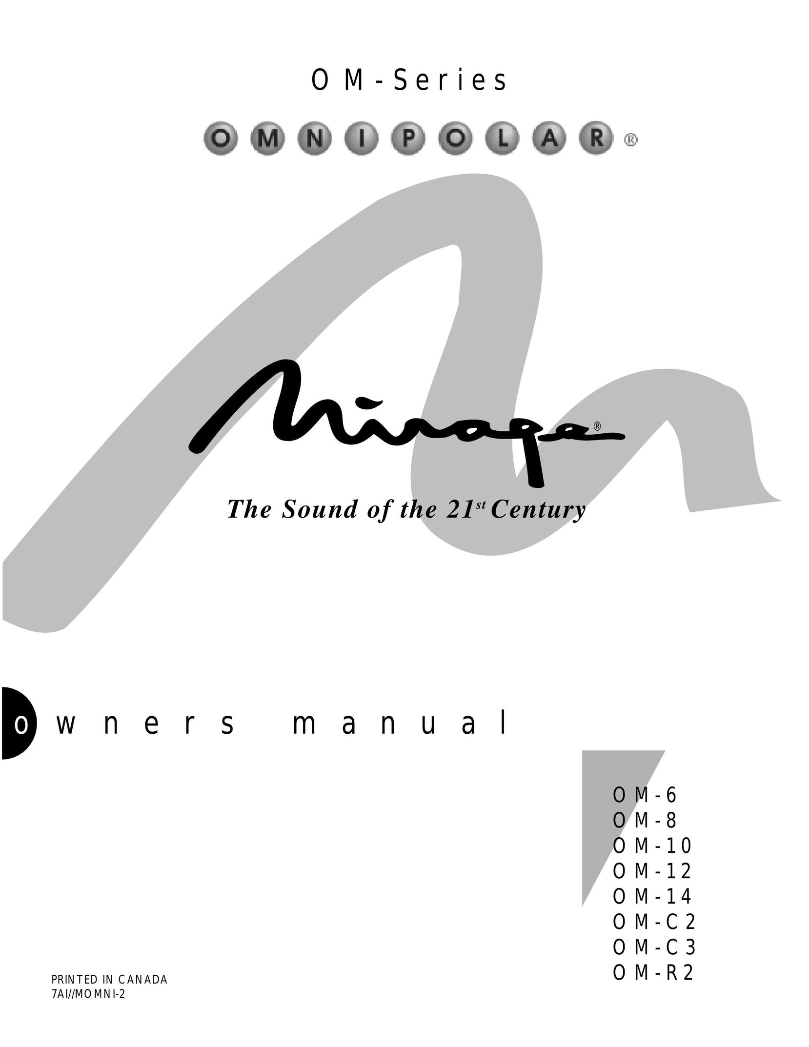 Mirage Loudspeakers O M - 1 0 Speaker User Manual