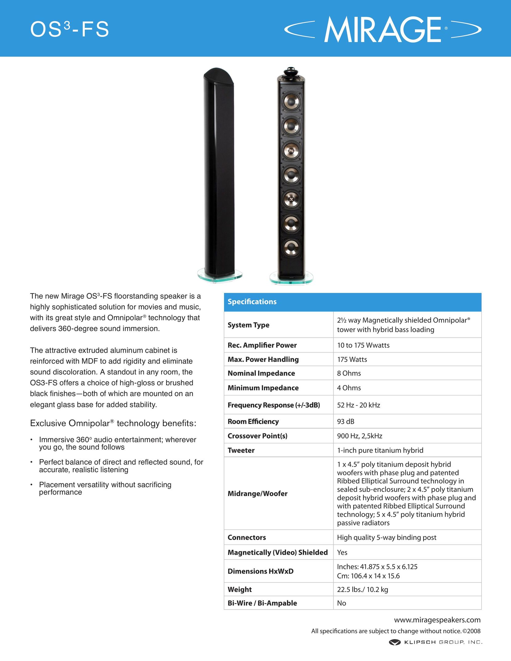 Mirage Loudspeakers OS3-FS Speaker User Manual