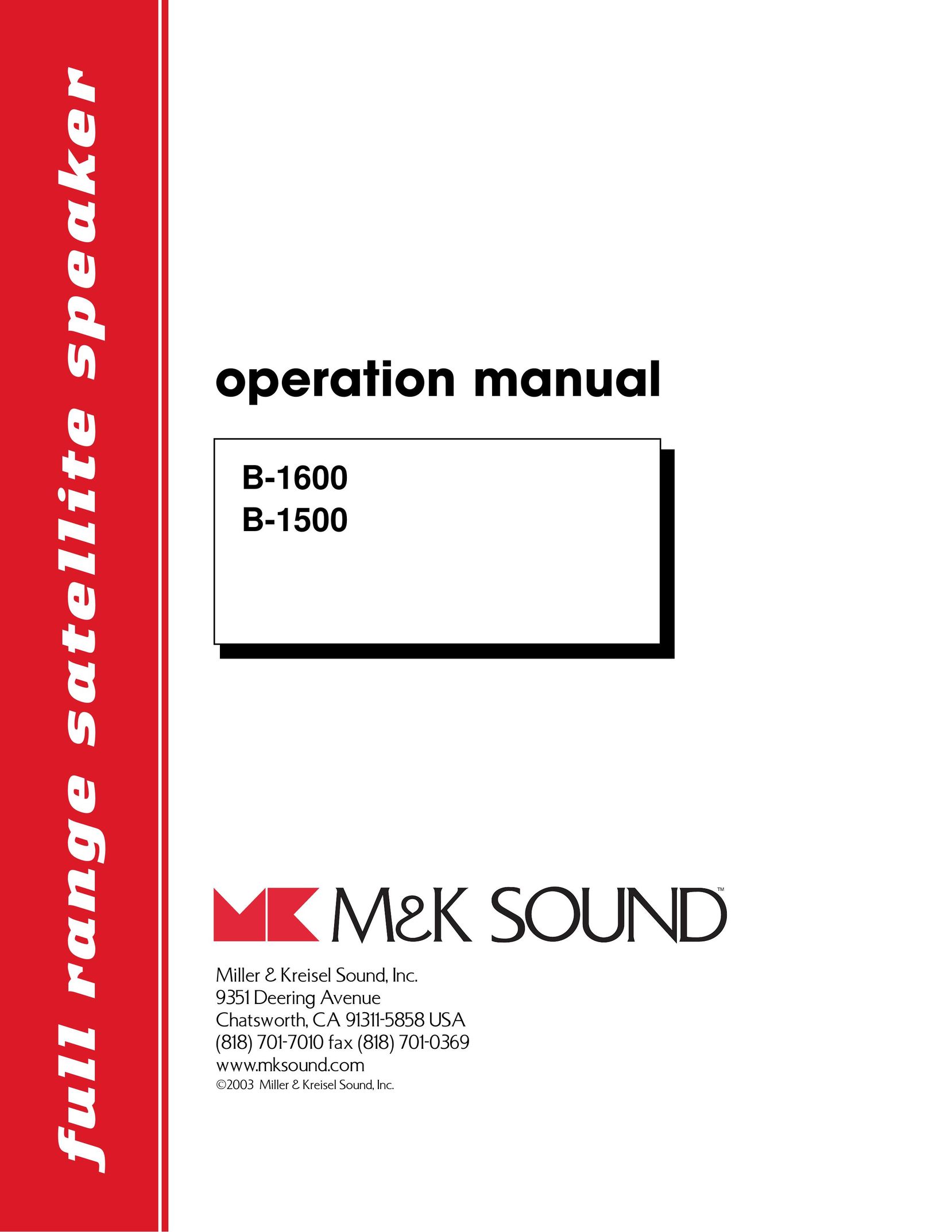 MK Sound B-1600 Speaker User Manual