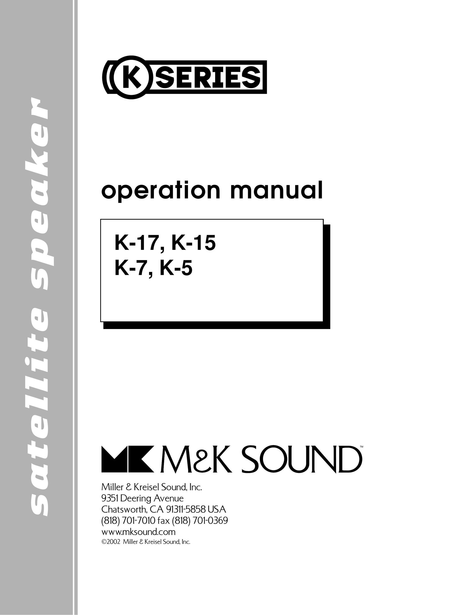 MK Sound K-15 K-7 Speaker User Manual