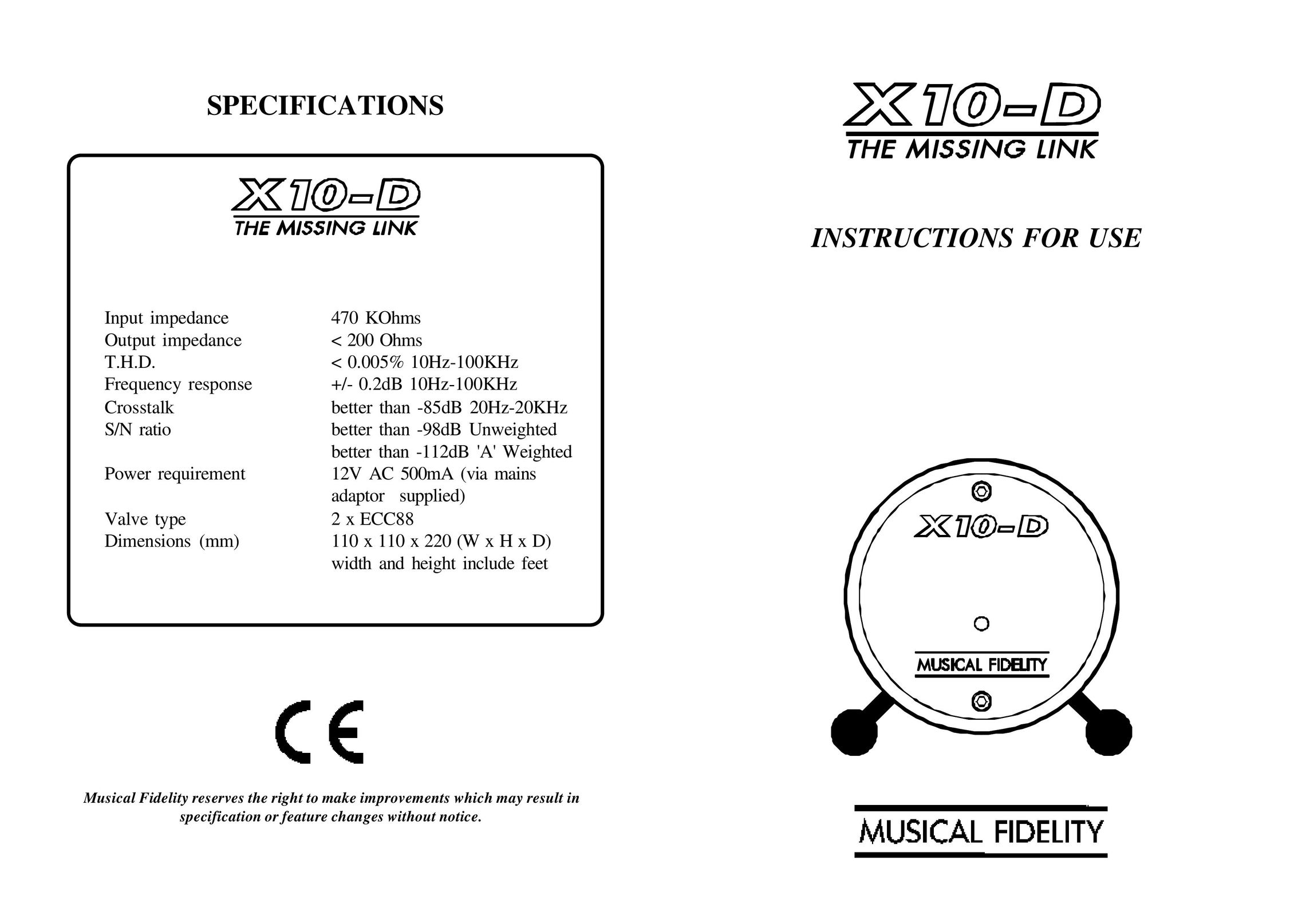Musical Fidelity X10-D Speaker User Manual