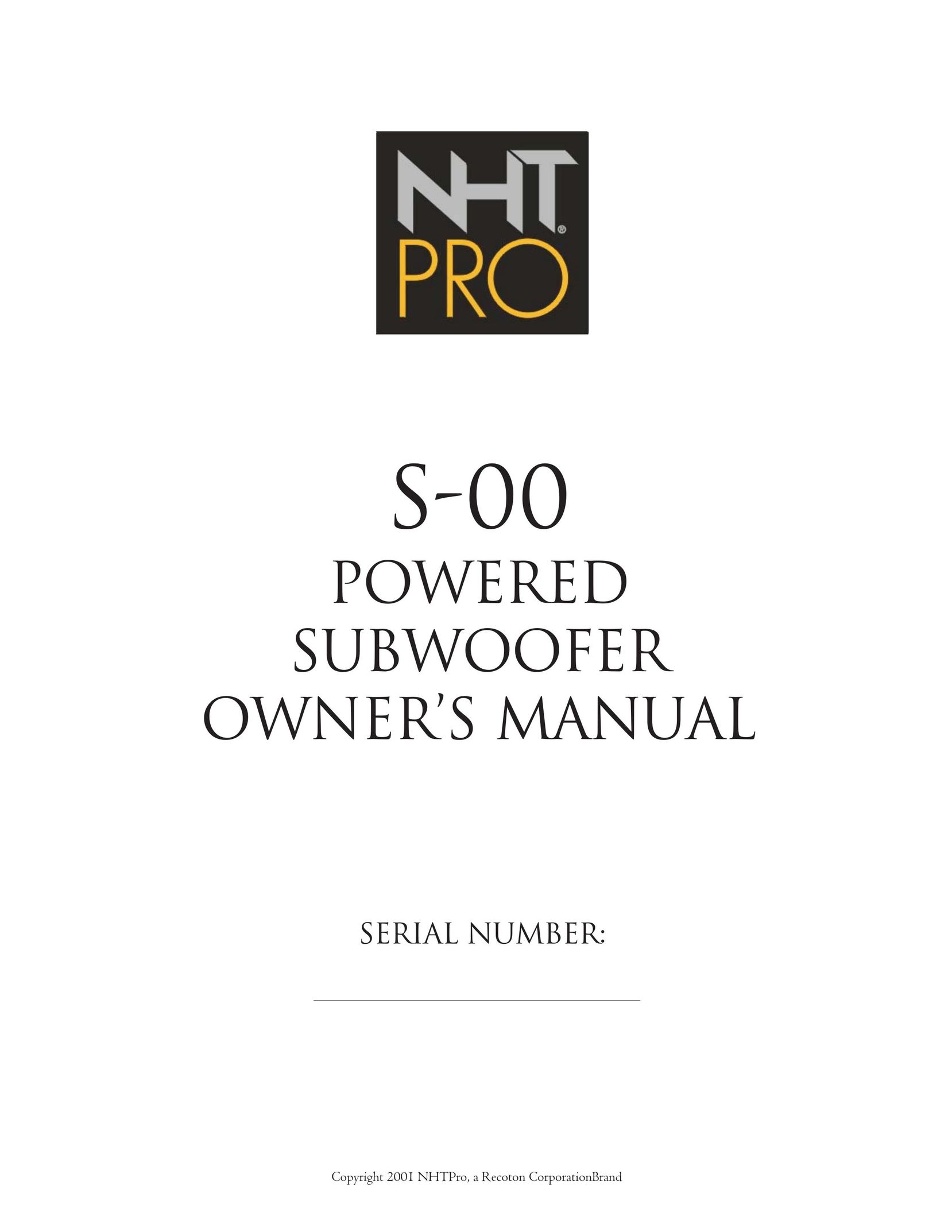 NHT S-00 Powered Speaker User Manual