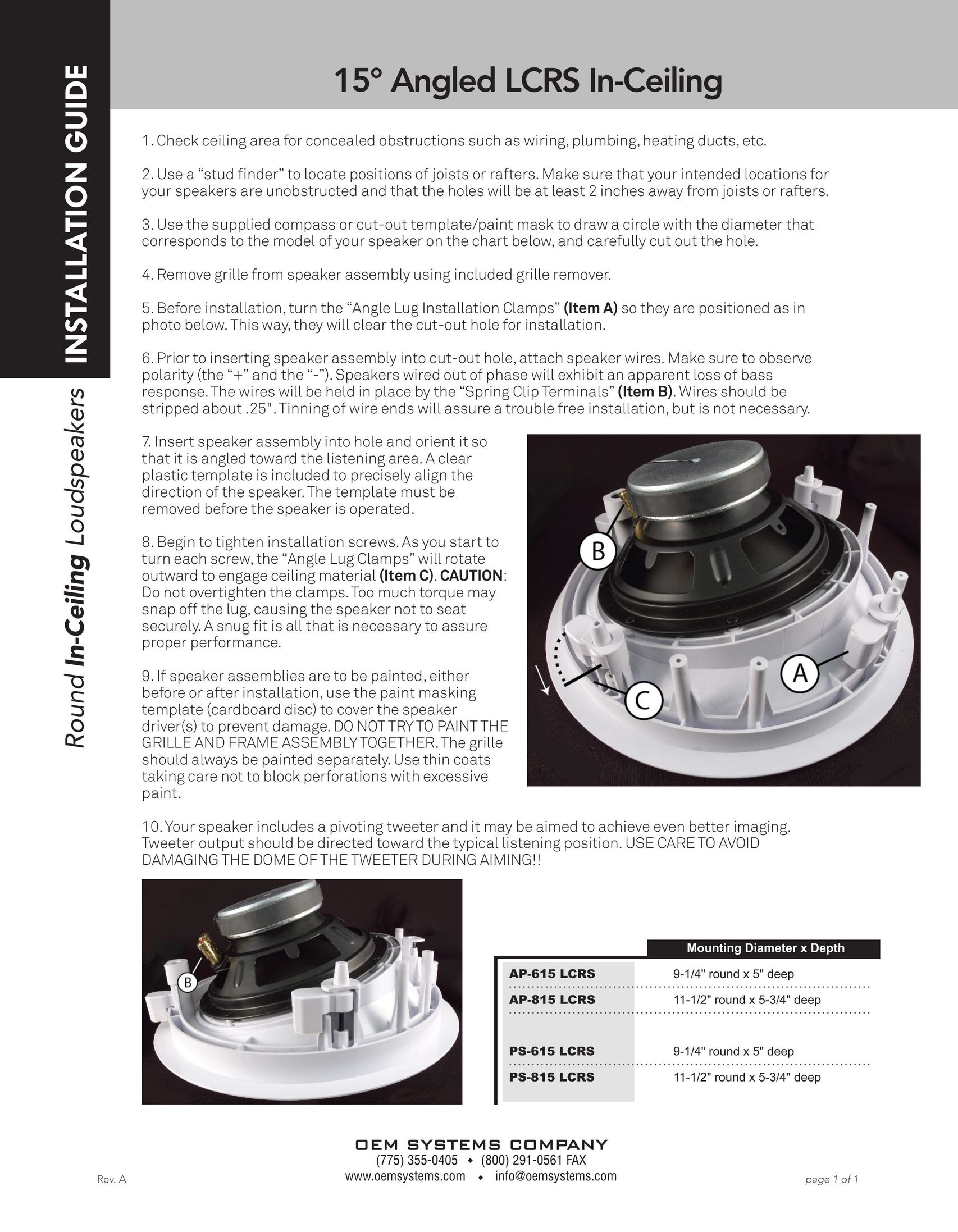 OEM Systems AP-815 LCRS Speaker User Manual