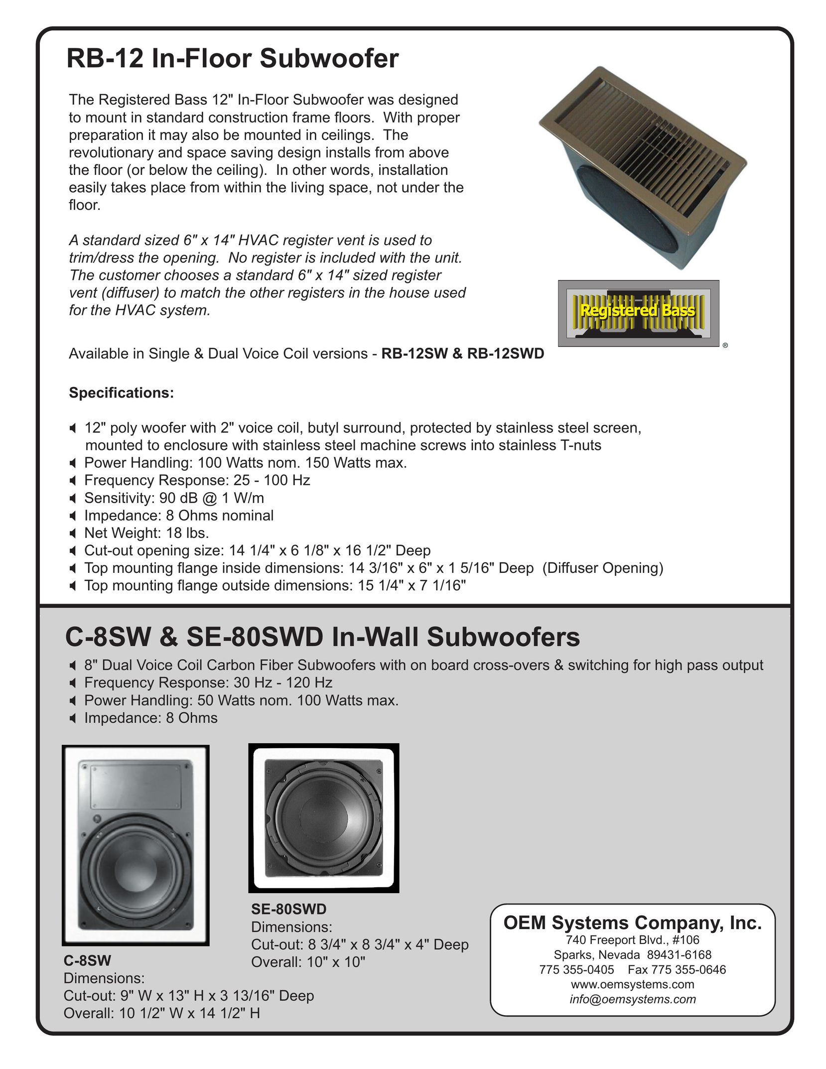 OEM Systems RB-12 Speaker User Manual