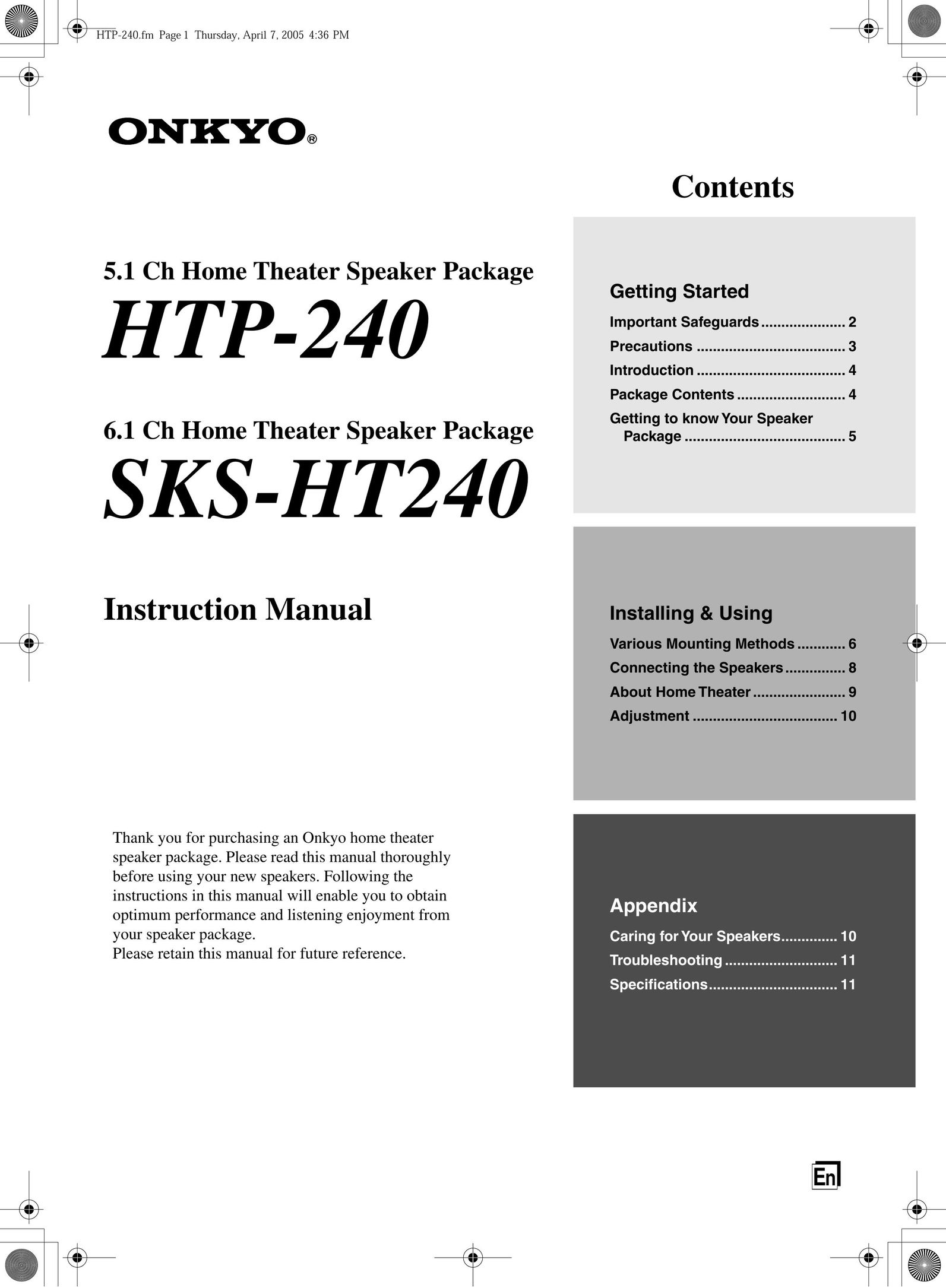Onkyo SKS-HT240 Speaker User Manual