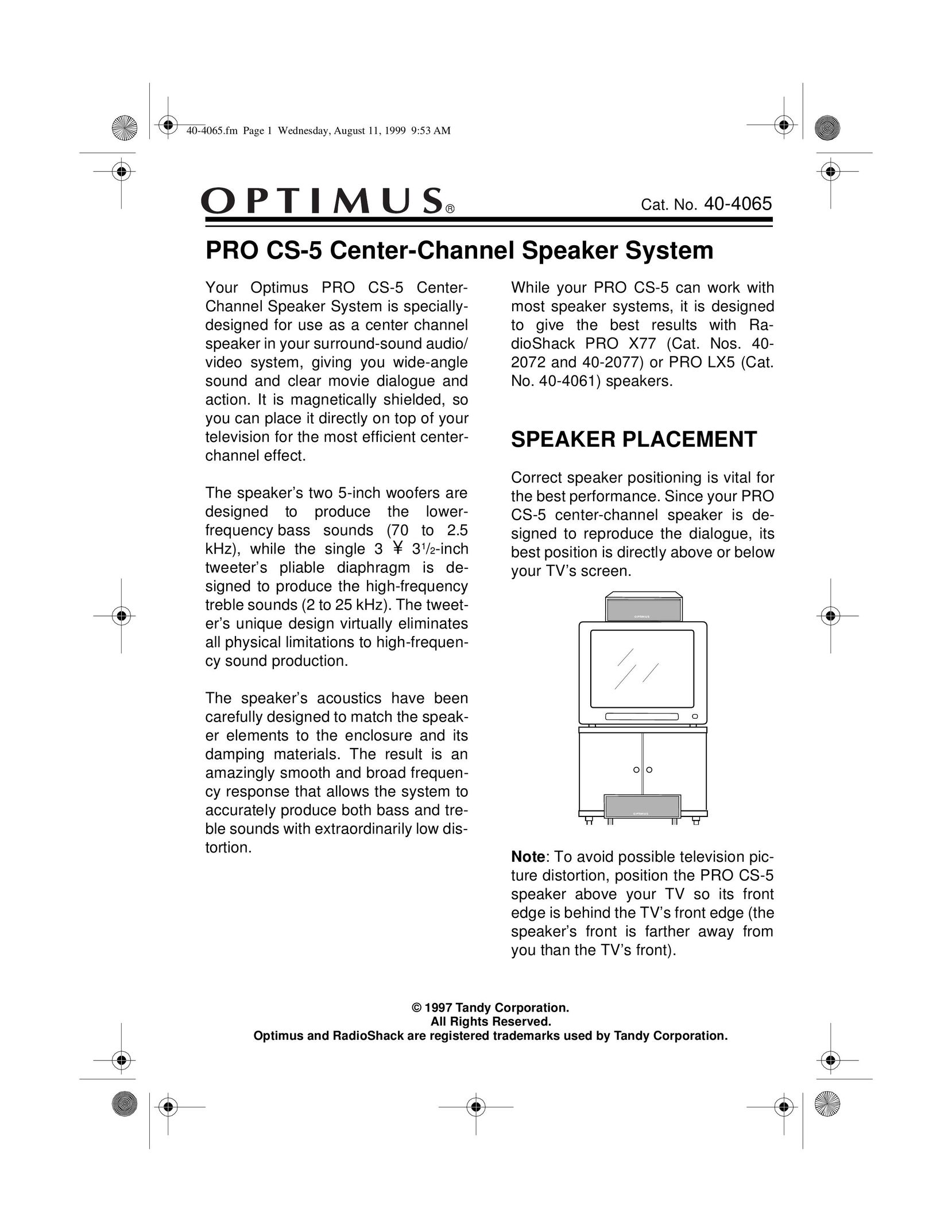 Optimus PRO CS-5 Speaker User Manual