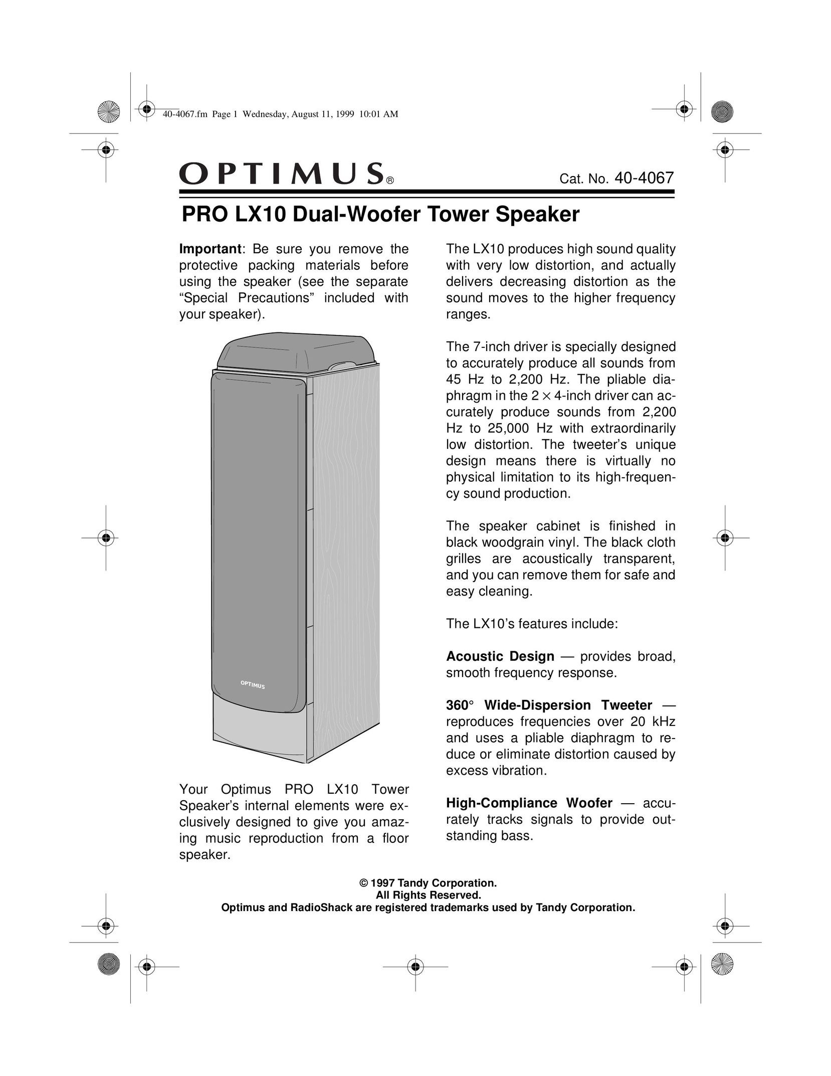 Optimus PRO LX10 Speaker User Manual
