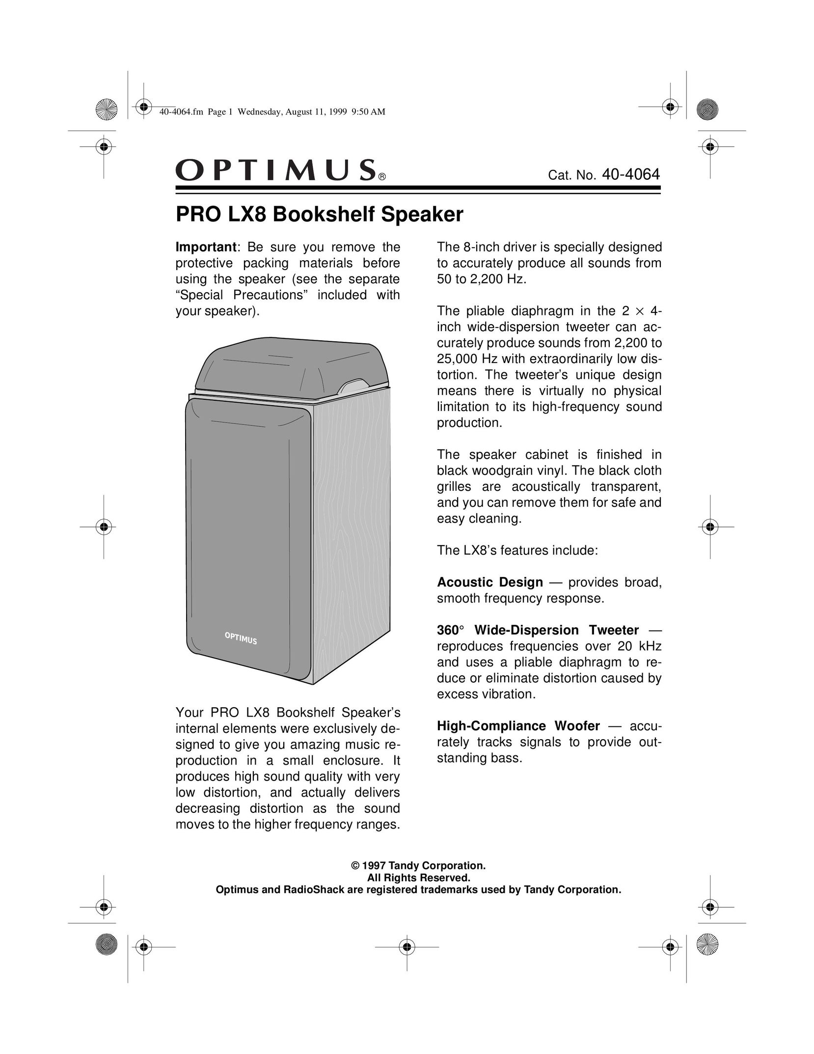 Optimus PRO LX8 Speaker User Manual