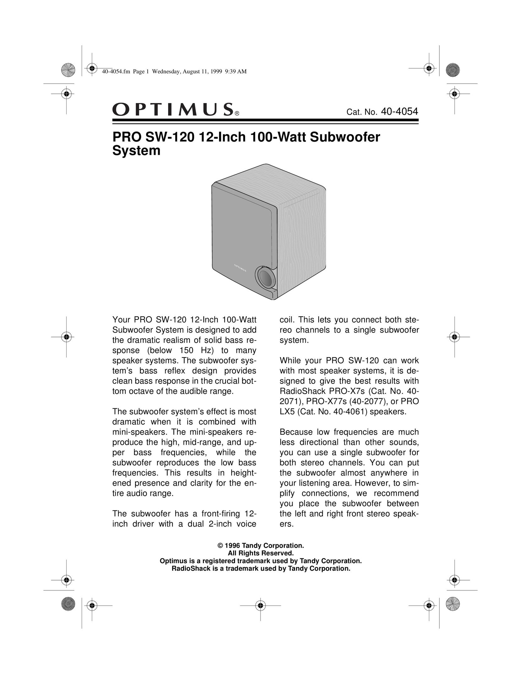 Optimus PRO SW-120 Speaker User Manual