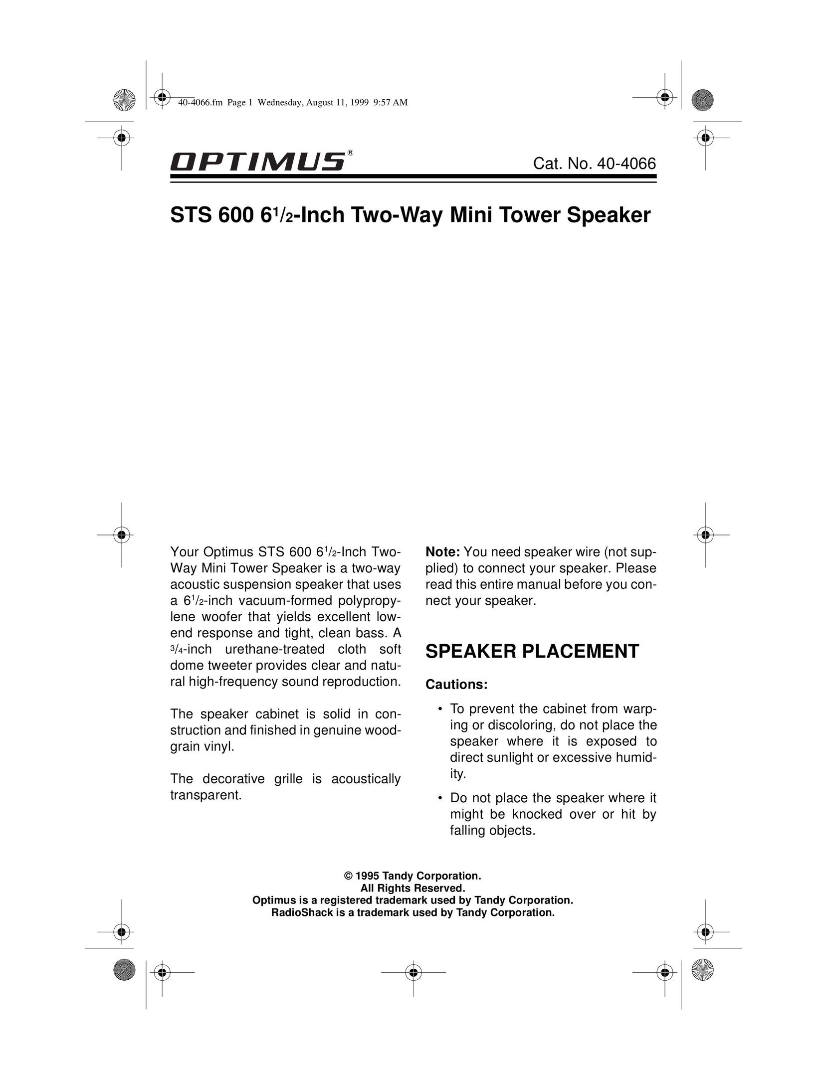 Optimus STS 600 Speaker User Manual
