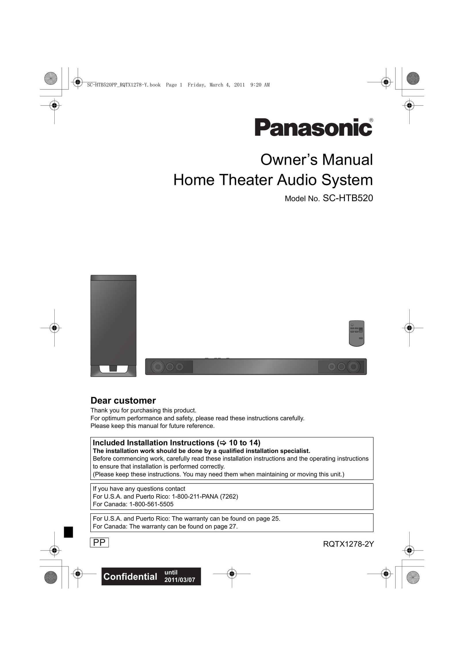 Panasonic SC-HTB520 Speaker User Manual