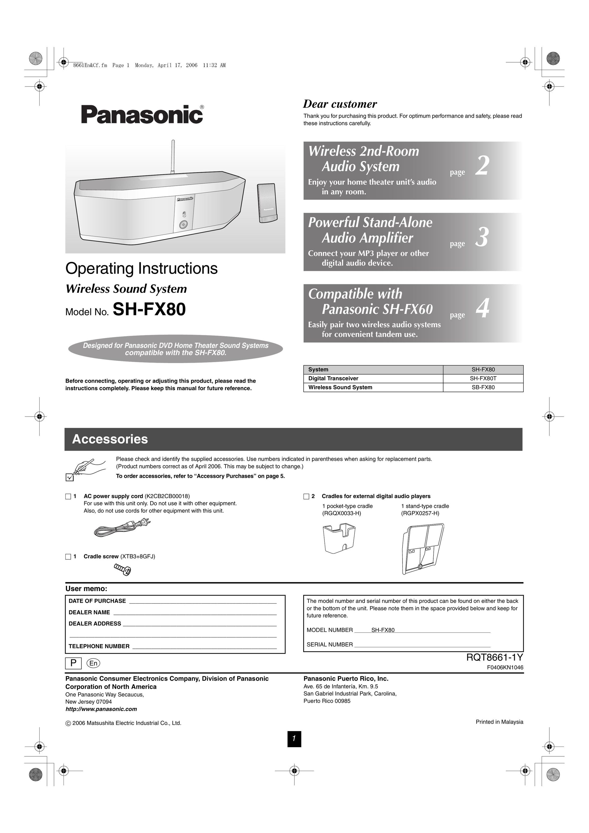 Panasonic SH-FX80 Speaker User Manual