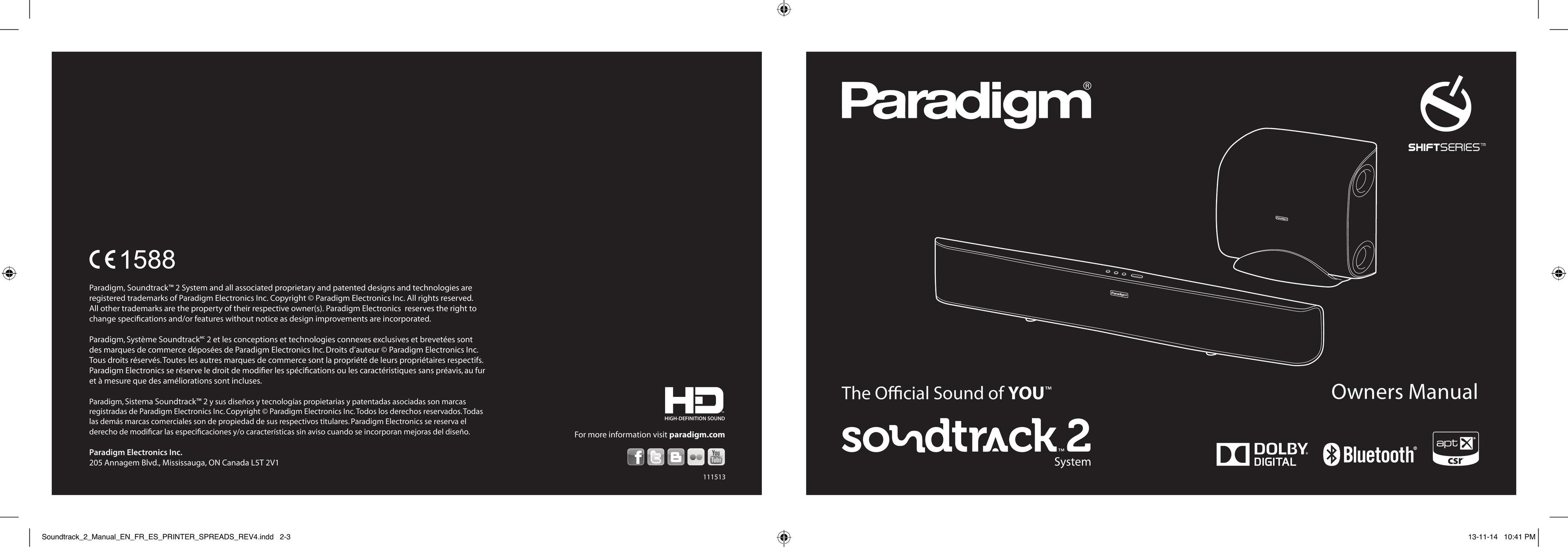 Paradigm Soundtrack 2 Speaker User Manual