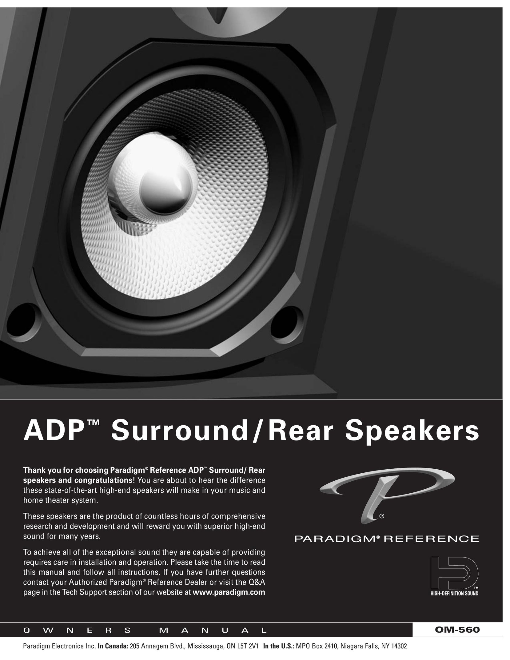 Paradigm Surround/ Rear speakers Speaker User Manual